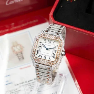 Cartier Santos Medium Model Two Tone Rose Gold Iced Out Moissanite 1:1 Best Replica