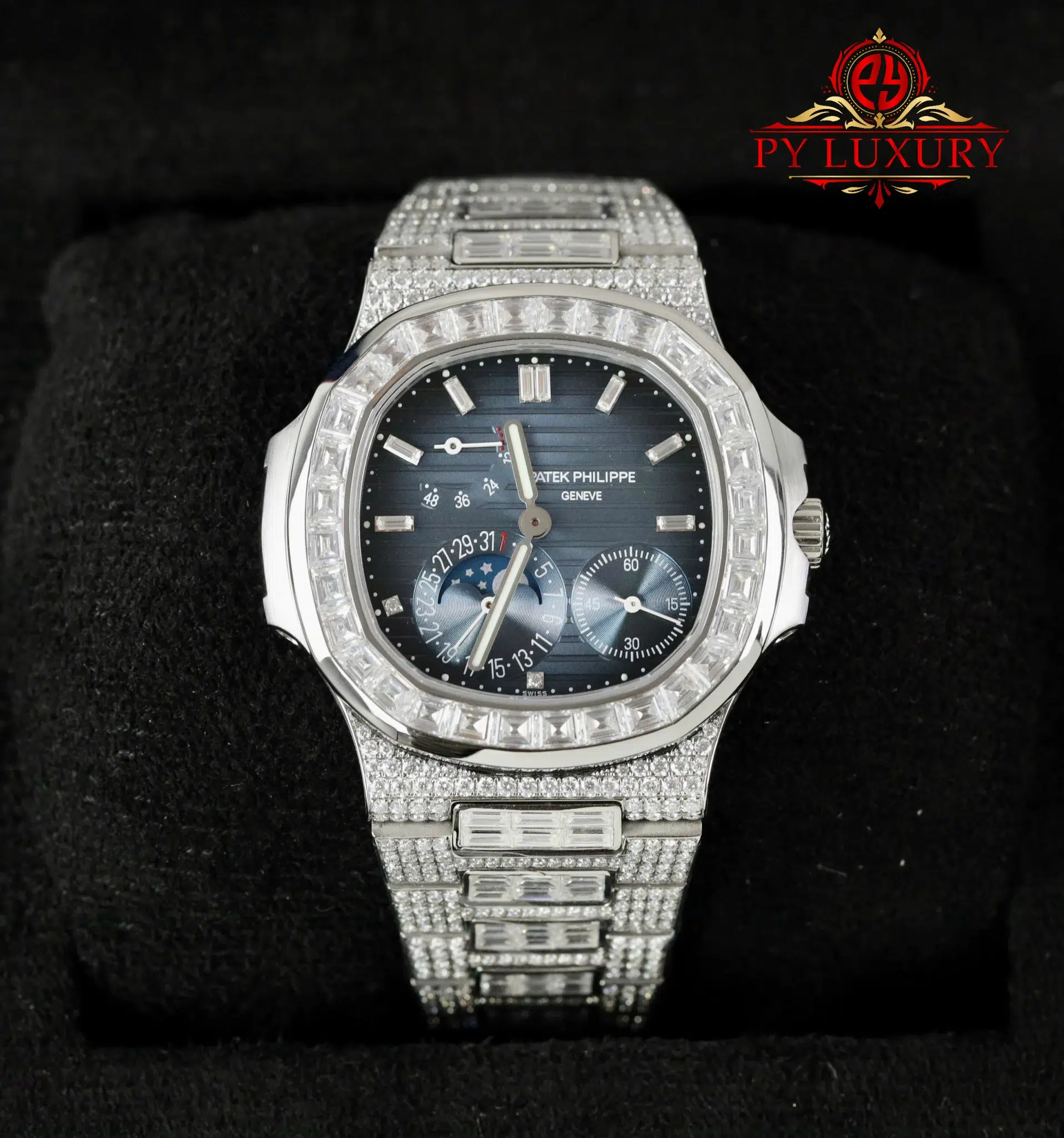 Patek Philippe Nautilus 5712 Blue Dial Custom Baguette Moissanite - 2