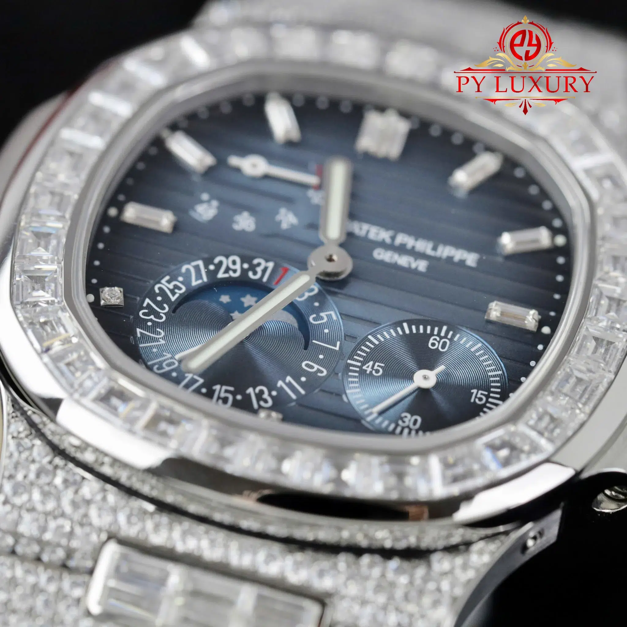 Patek Philippe Nautilus 5712 Blue Dial Custom Baguette Moissanite - 5