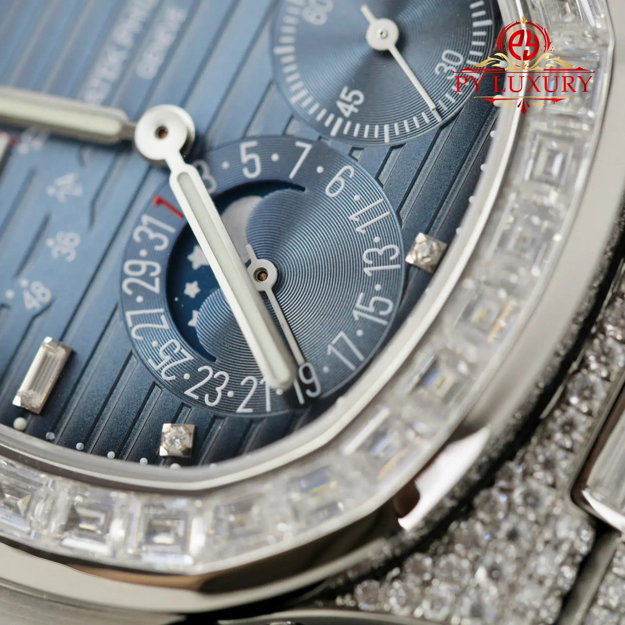 Patek Philippe Nautilus 5712 Blue Dial Custom Baguette Moissanite - 6