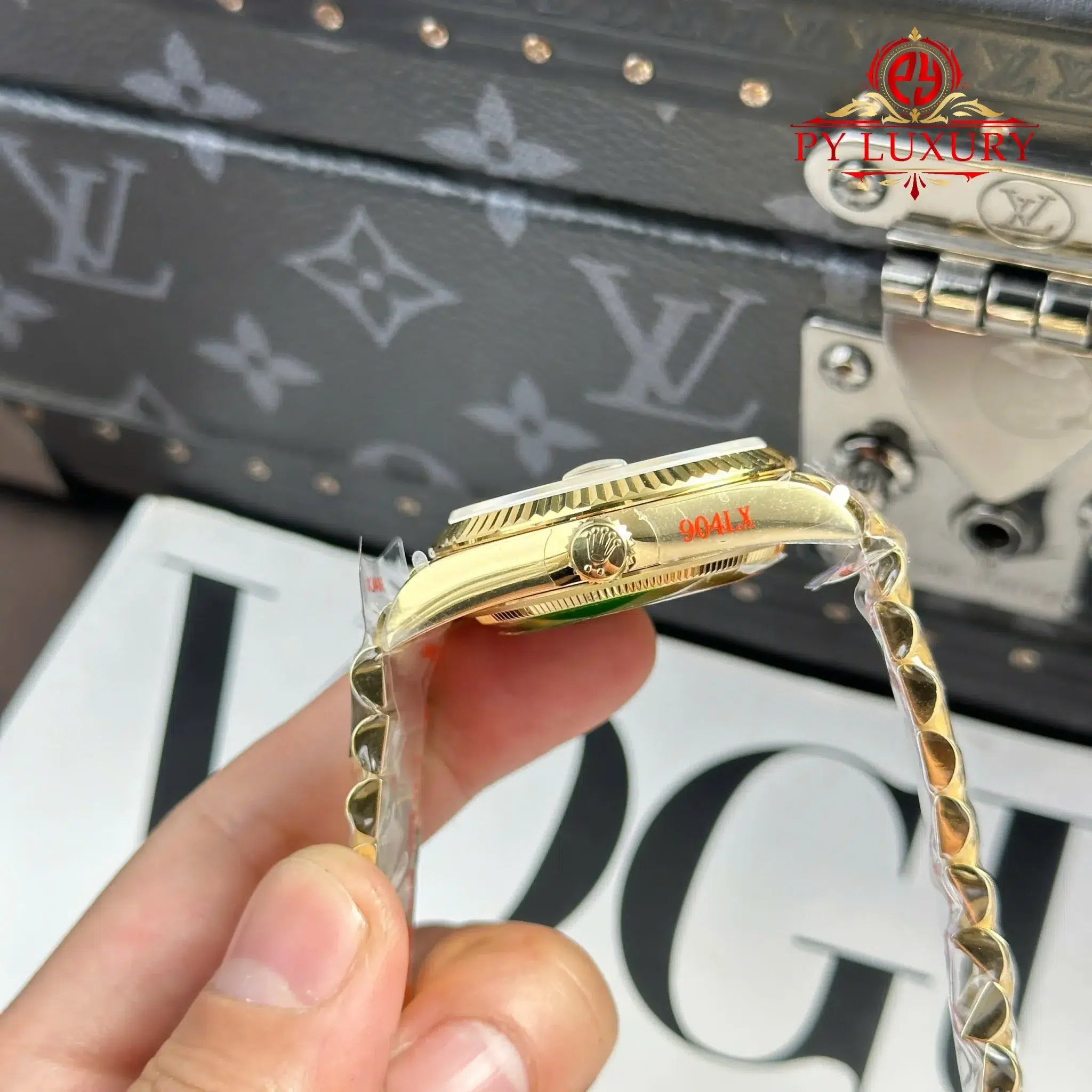 Đồng Hồ Rolex Day-Date 128238-0008 Vàng Gold Mặt Số Vàng Champagne Cọc Số Đính Đá Replica - 2