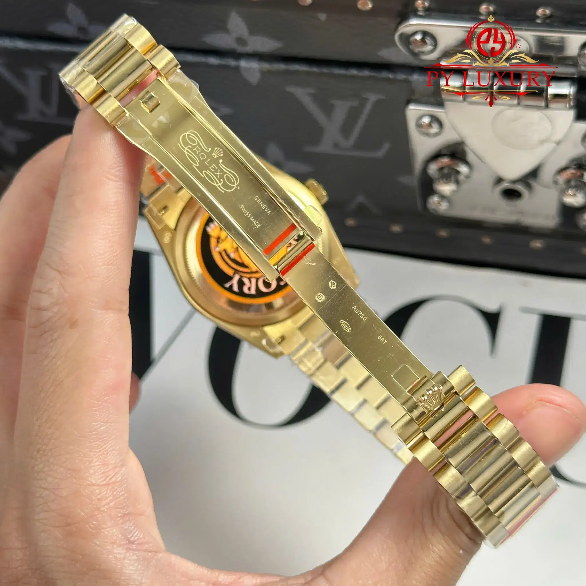 Đồng Hồ Rolex Day-Date 128238-0008 Vàng Gold Mặt Số Vàng Champagne Cọc Số Đính Đá Replica - 9