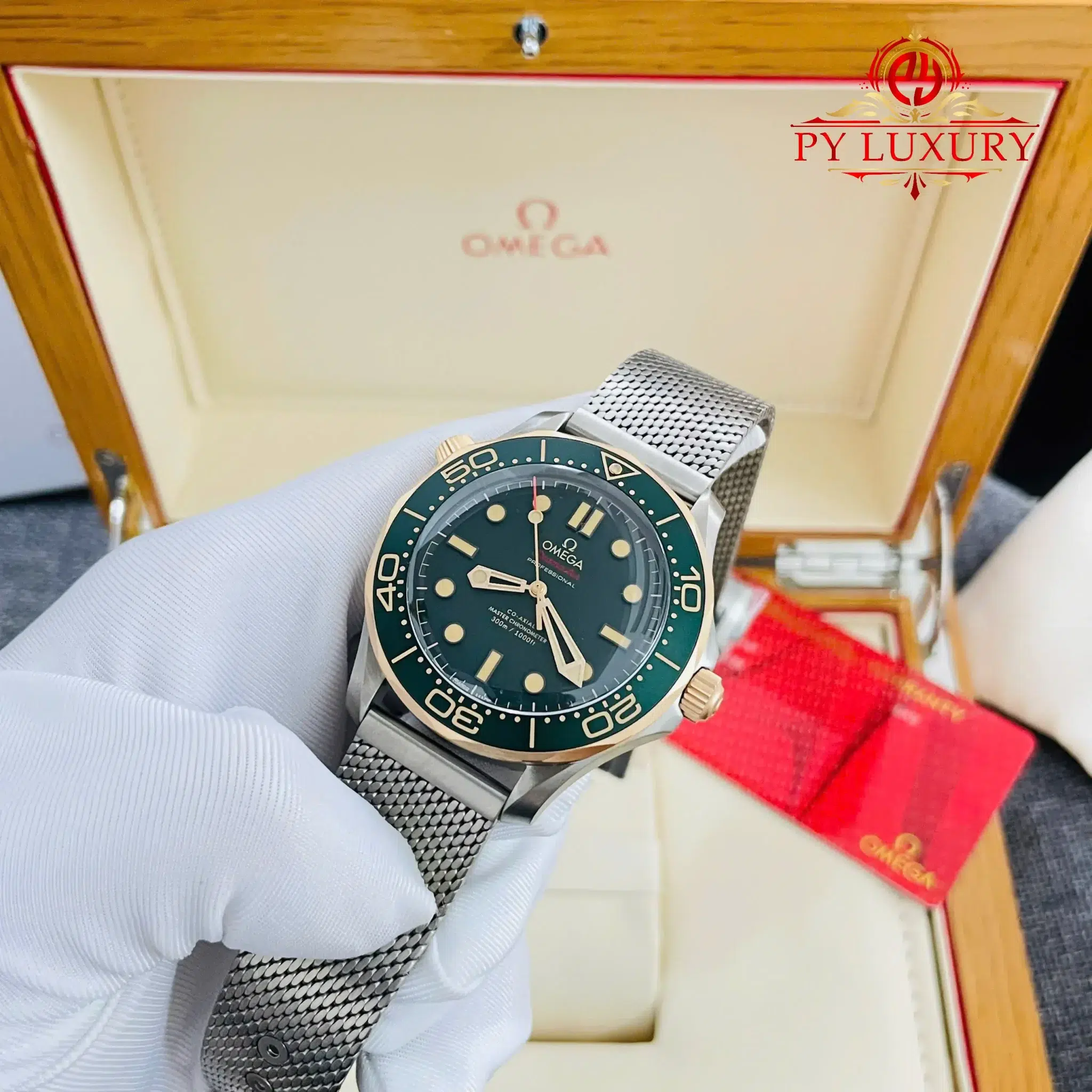 Omega Seamaster Diver 300M Bronze Gold on Titanium Sandblasted Green Dial - 10