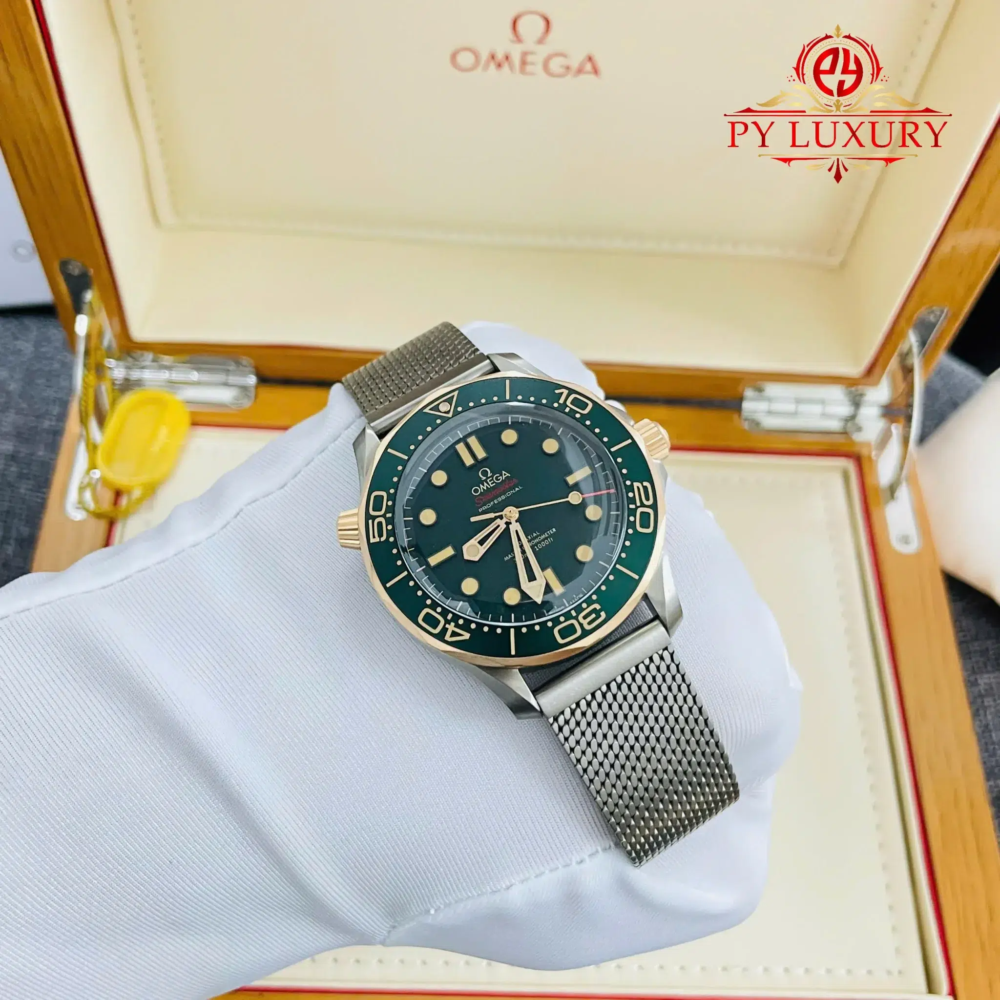 Omega Seamaster Diver 300M Bronze Gold on Titanium Sandblasted Green Dial - 5