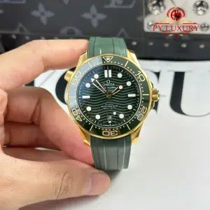 Omega Seamaster Diver 300M Moonshine Gold Case Green Dial Rubber Strap 1:1 Best Replica
