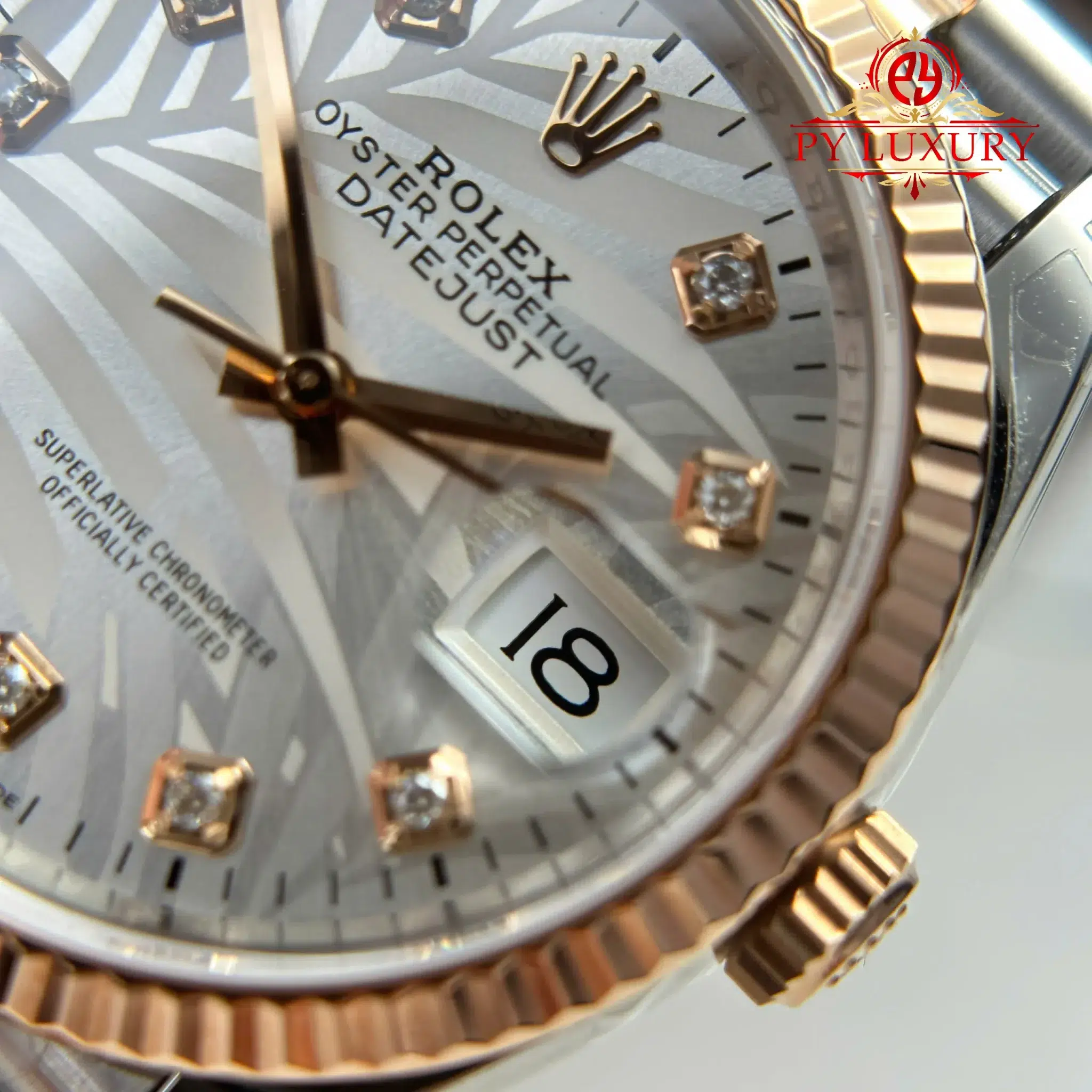 Rolex Datejust 126231 Two Tone Rose Gold Silver Palm-Motif Diamond Dial Jubilee Bracelet - 5
