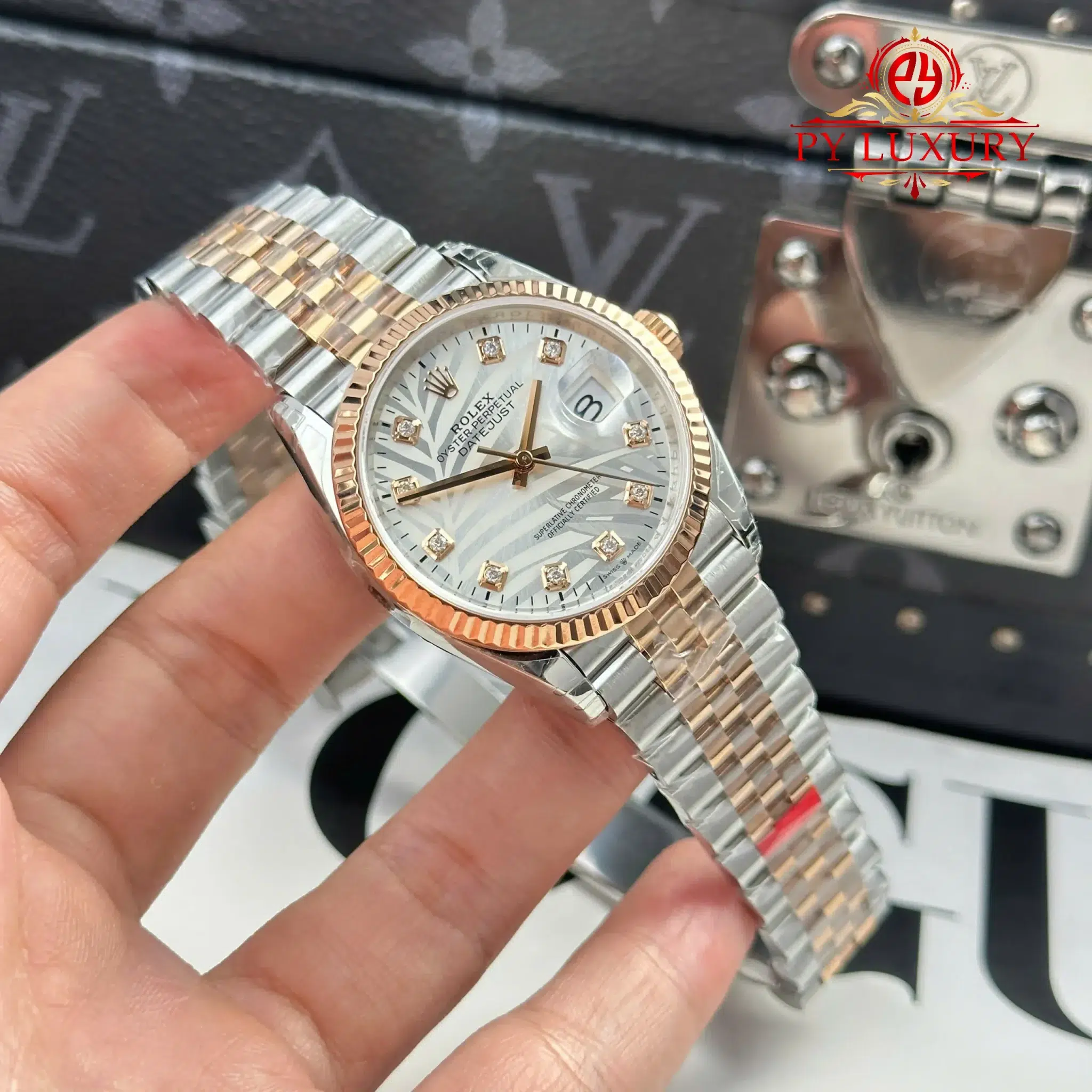 Rolex Datejust 126231 Two Tone Rose Gold Silver Palm-Motif Diamond Dial Jubilee Bracelet - 7