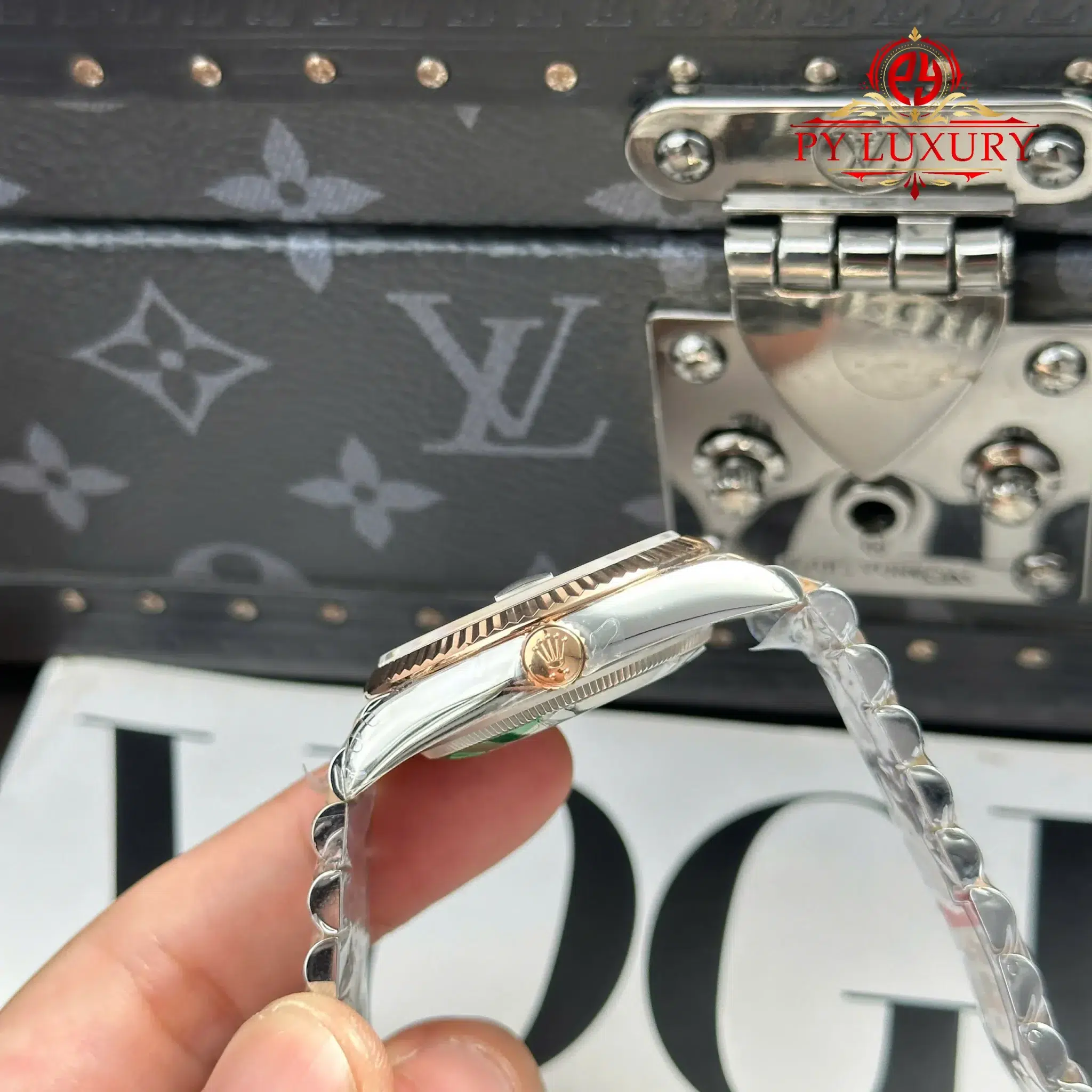 Rolex Datejust 36 Rose Gold Steel Palm Motif Dial Fluted Bezel Jubilee Bracelet - 1