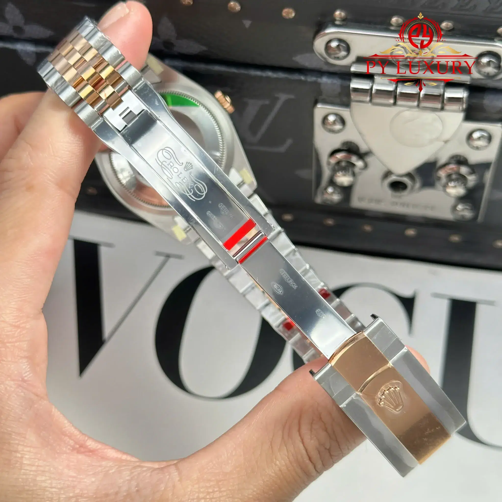 Rolex Datejust 36 Rose Gold Steel Palm Motif Dial Fluted Bezel Jubilee Bracelet - 3