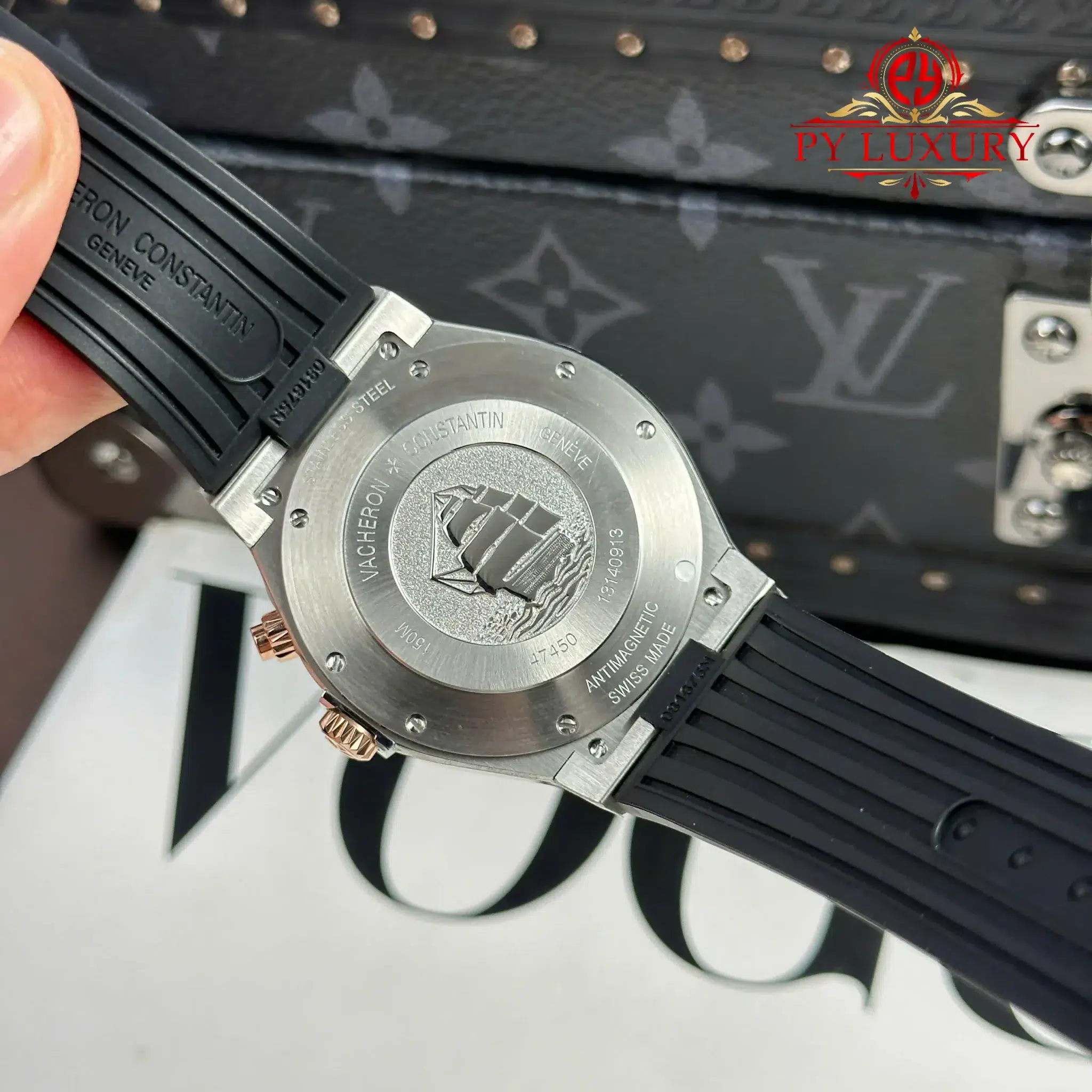 Vacheron Constantin Overseas Dual Time 47450 Two Tone Rose Gold Grey Dial Rubber Band - 1