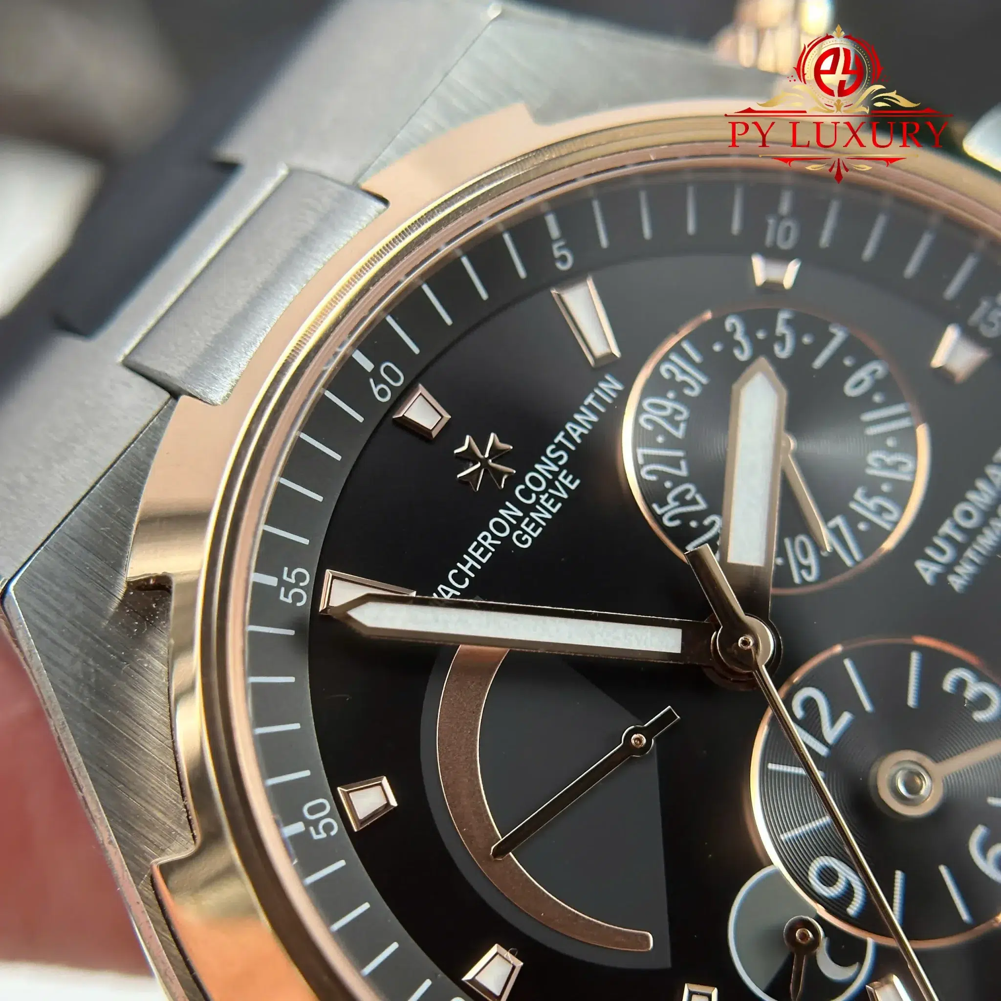 Vacheron Constantin Overseas Dual Time 47450 Two Tone Rose Gold Grey Dial Rubber Band - 10