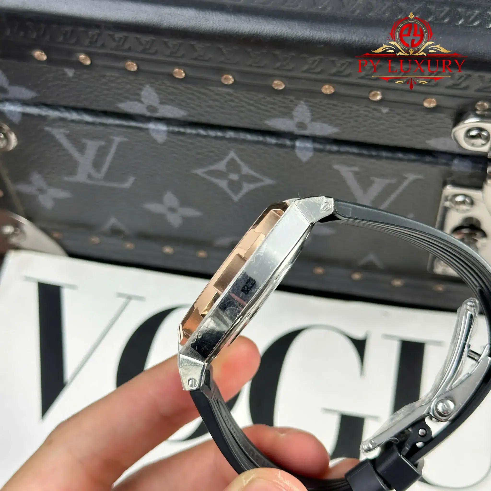 Vacheron Constantin Overseas Dual Time 47450 Two Tone Rose Gold Grey Dial Rubber Band - 6