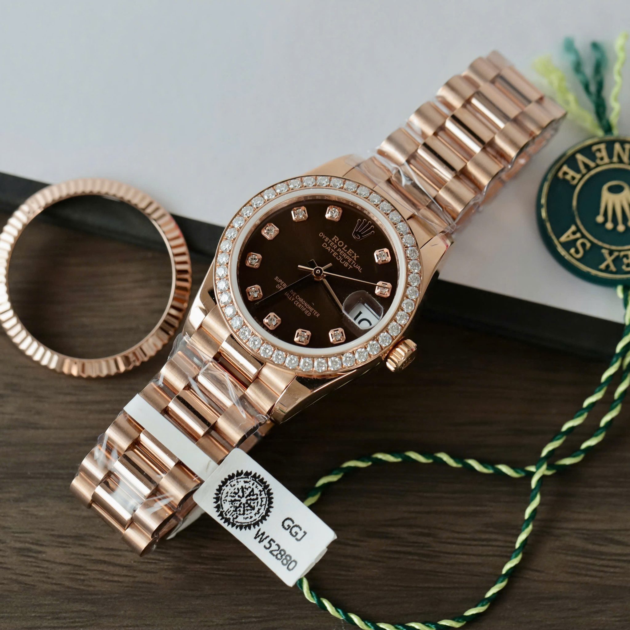 Rolex Datejust 31 Chocolate Diamond Dial 18K Rose Gold Wrapped Moissanite Bezel - 3