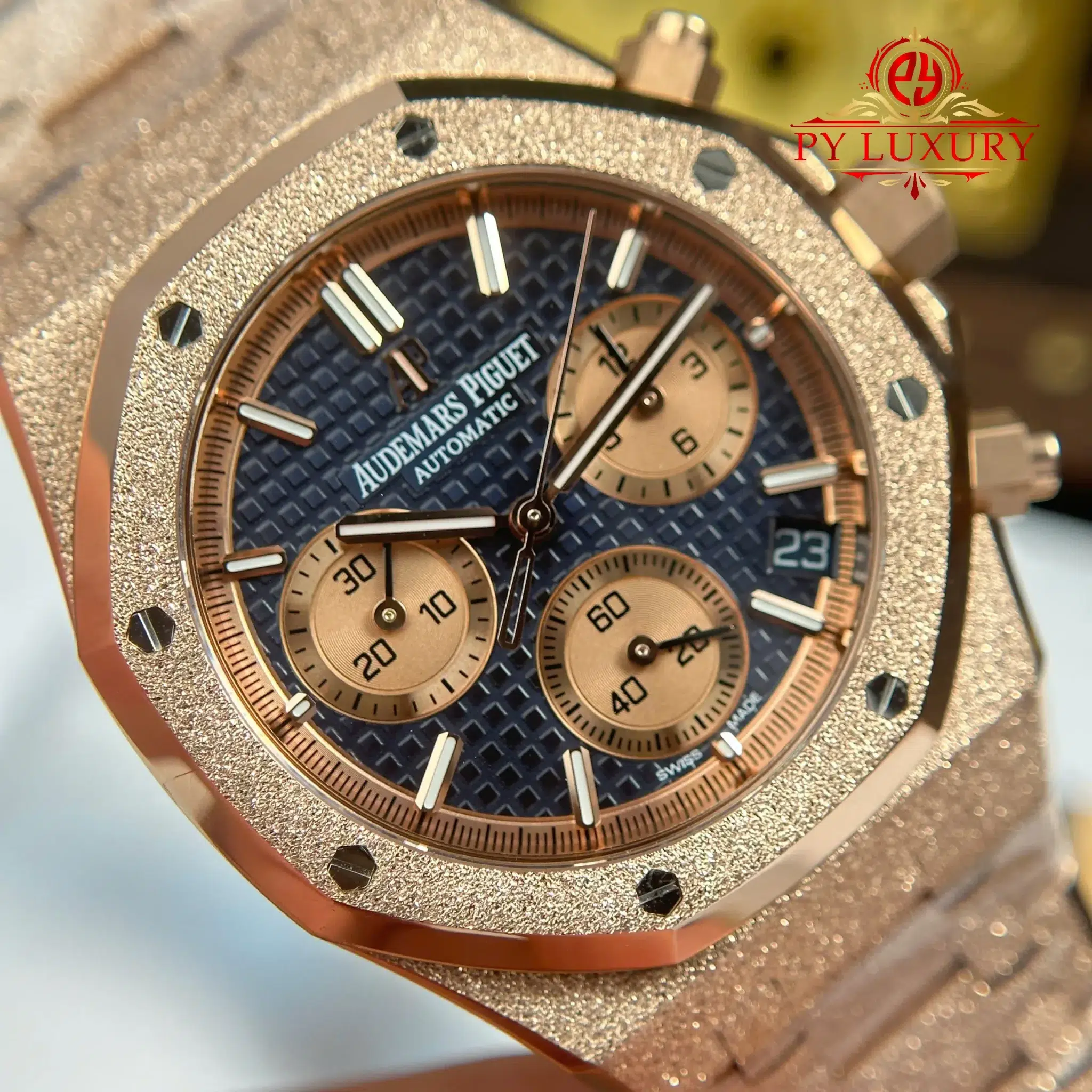 Audemars Piguet Royal Oak Chronograph 26239OR Frosted Rose Gold Blue Dial - 9
