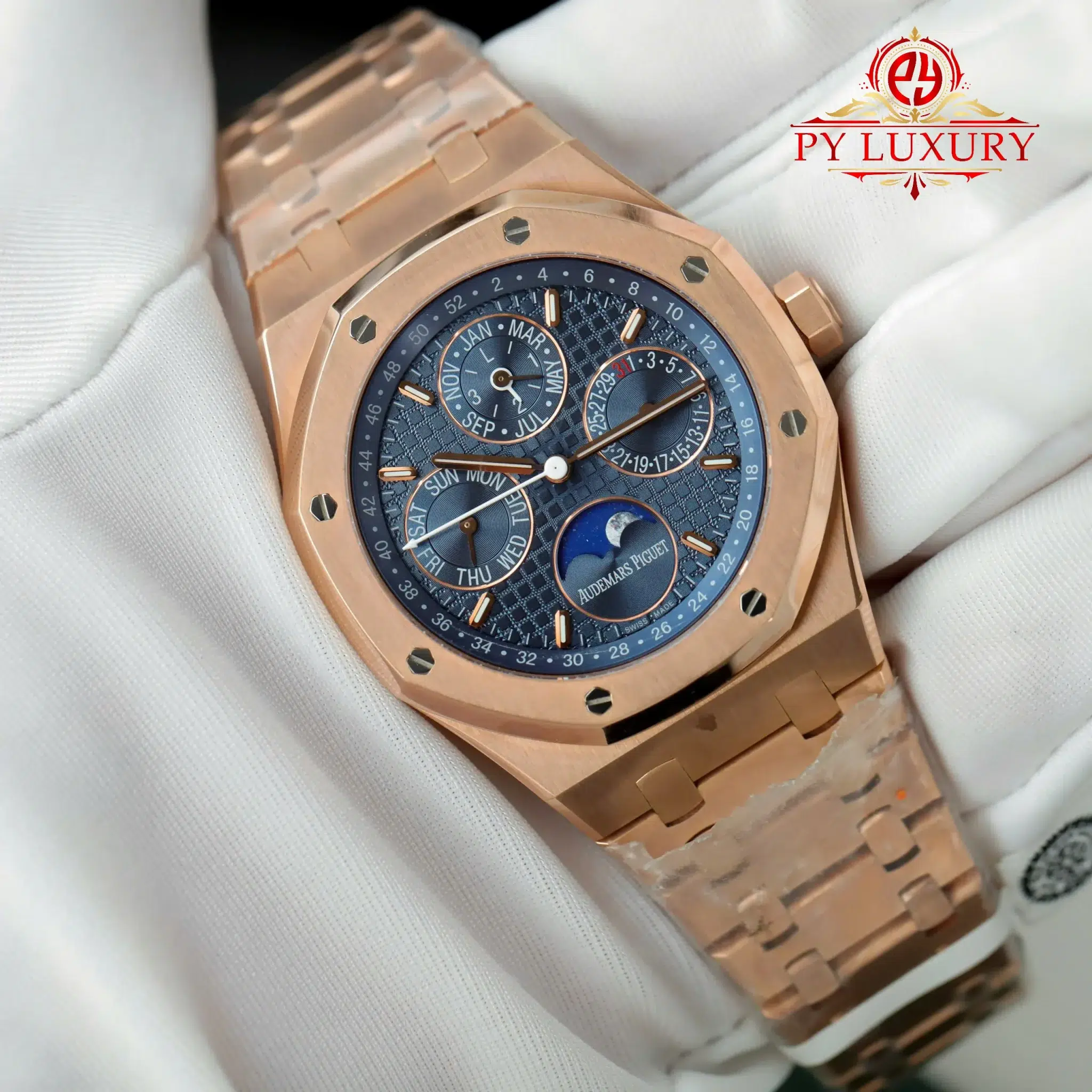 Audemars Piguet Royal Oak Perpetual Calendar 26574OR 18k Rose Gold Plated Blue Dial - 8