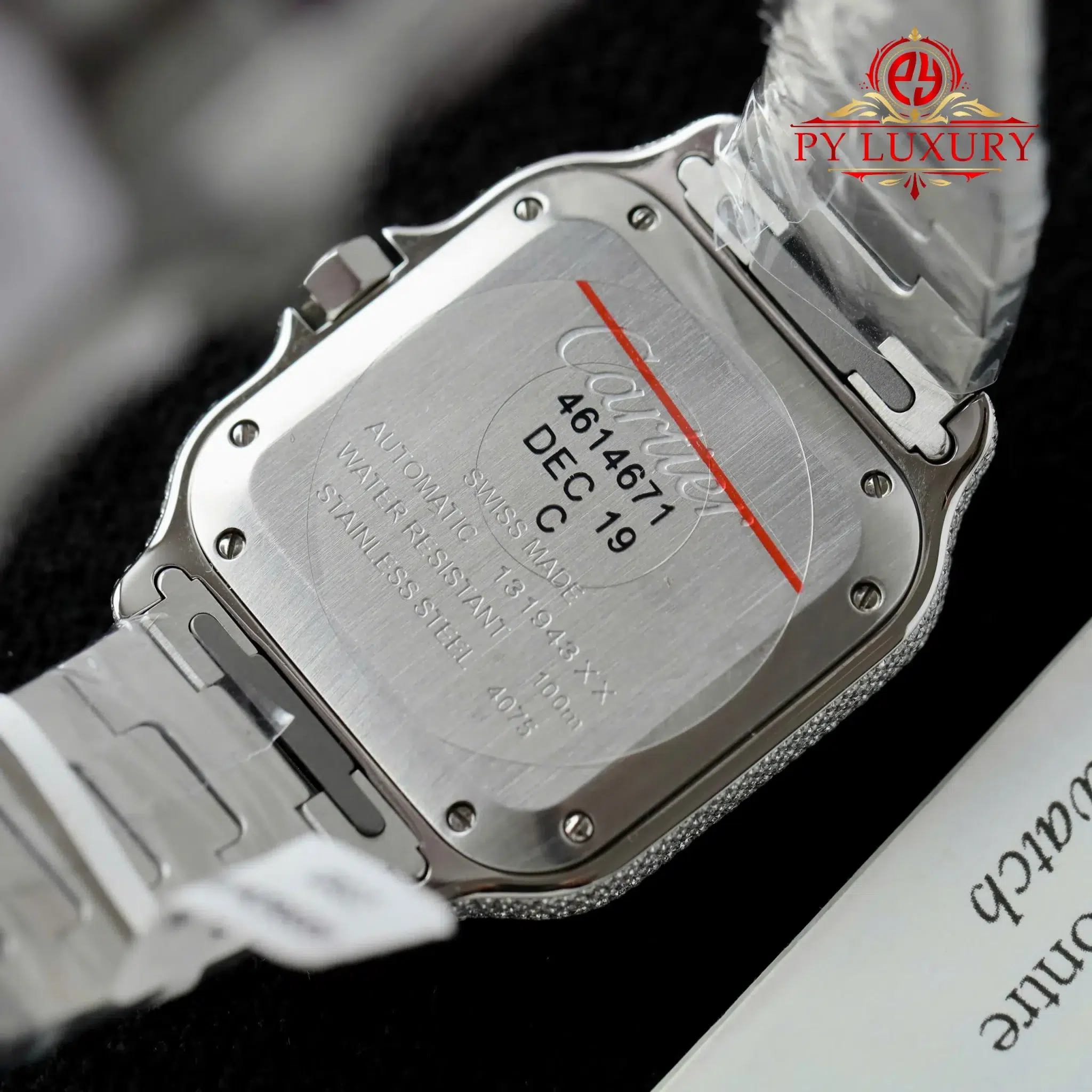 Cartier Santos Large Model Blue Dial Iced Out Moissanite - 10