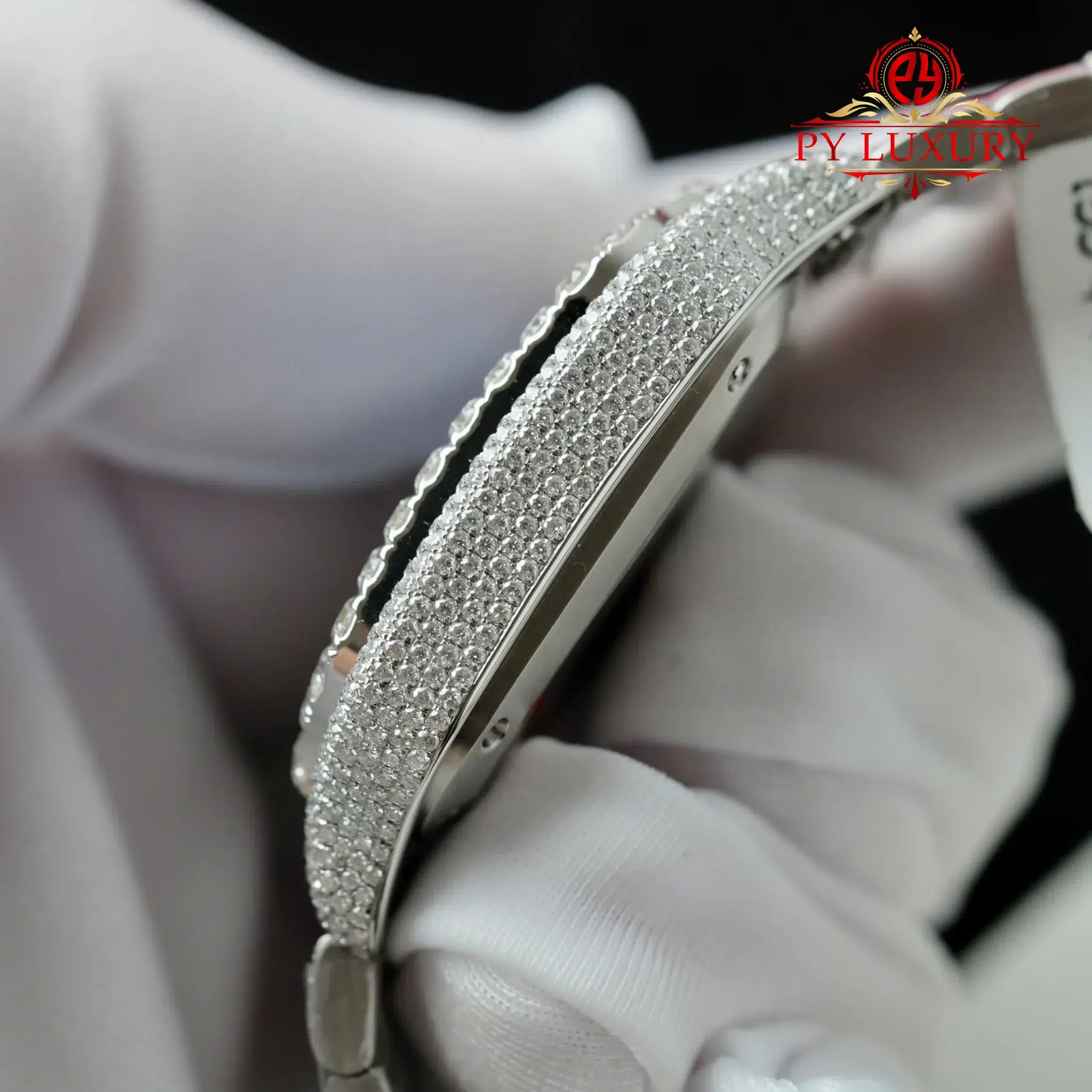 Cartier Santos Large Model Blue Dial Iced Out Moissanite - 5