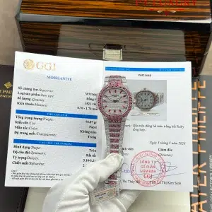 Patek Philippe Ladies Natilus 7118/1452G-001 Iced Out Moissanite & Rubies Best Replica