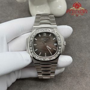 Patek Philippe Nautilus 5711/110P-001 Custom Made 1:1 Platinum Grey Dial Diamond Bezel Exclusive Quality 40mm