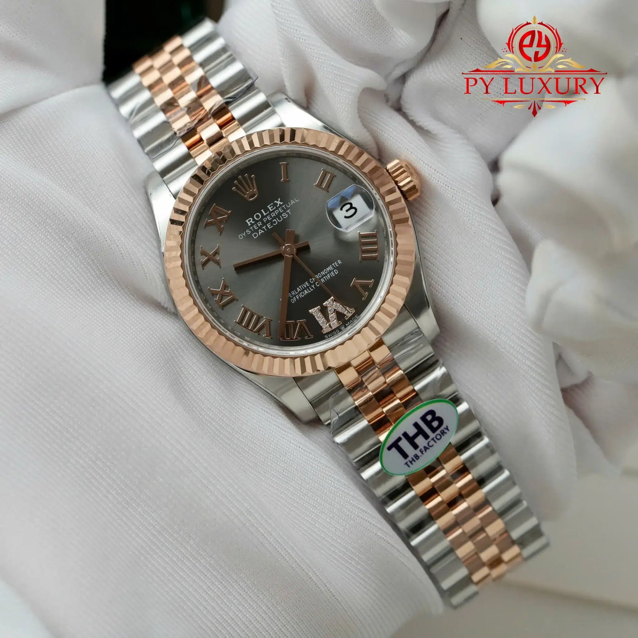 Rolex Datejust 278271 Two Tone Rose Gold Slate Diamond-set Dial Jubilee - 3