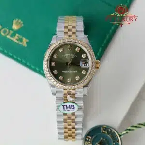 Rolex Datejust 278383RBR Two Tone Yellow Gold Olive Green Dial Diamond Bezel Jubilee Bracelet Best Replica