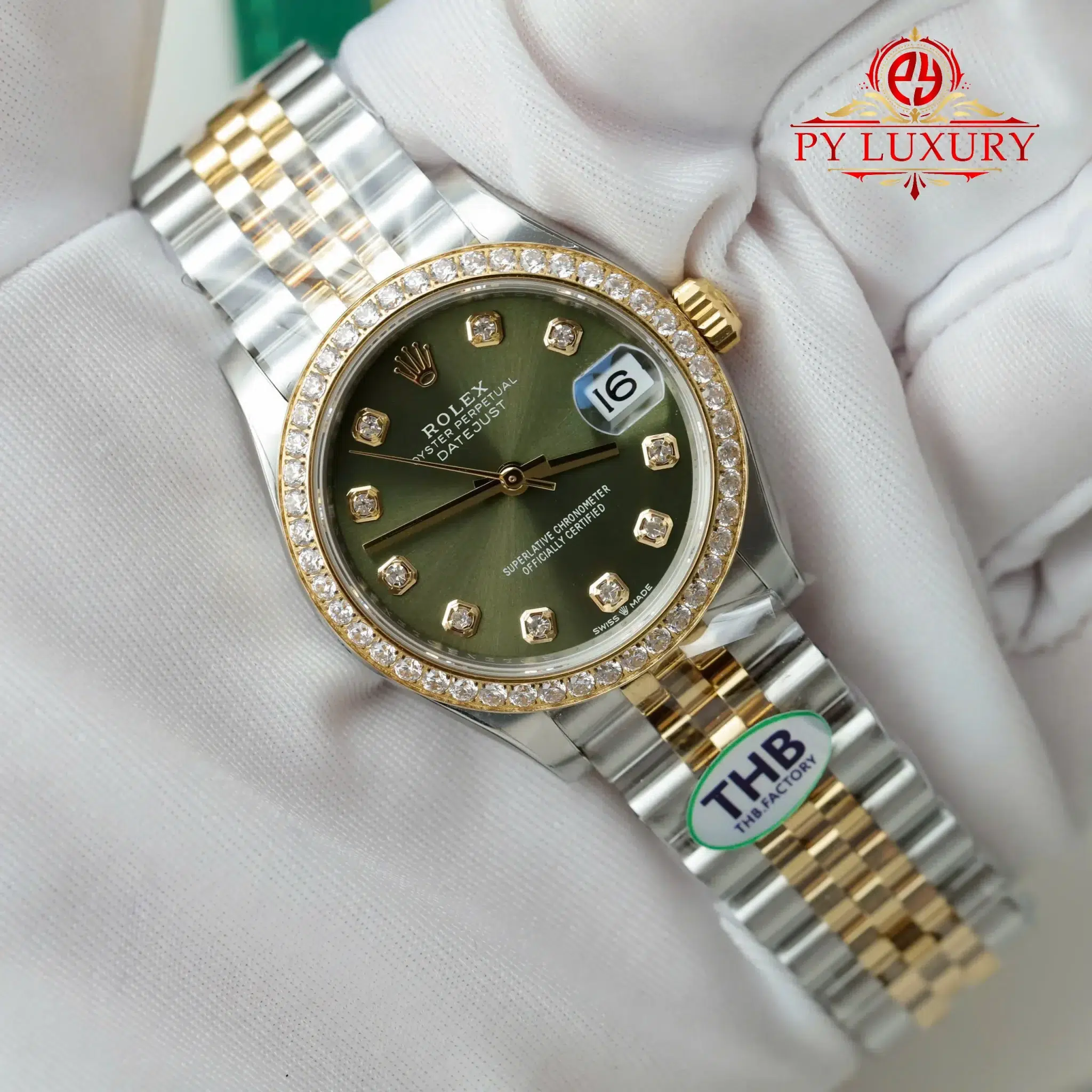 Rolex Datejust 278383rbr Two Tone Yellow Gold Olive Green Dial Diamond Bezel Jubilee - 2