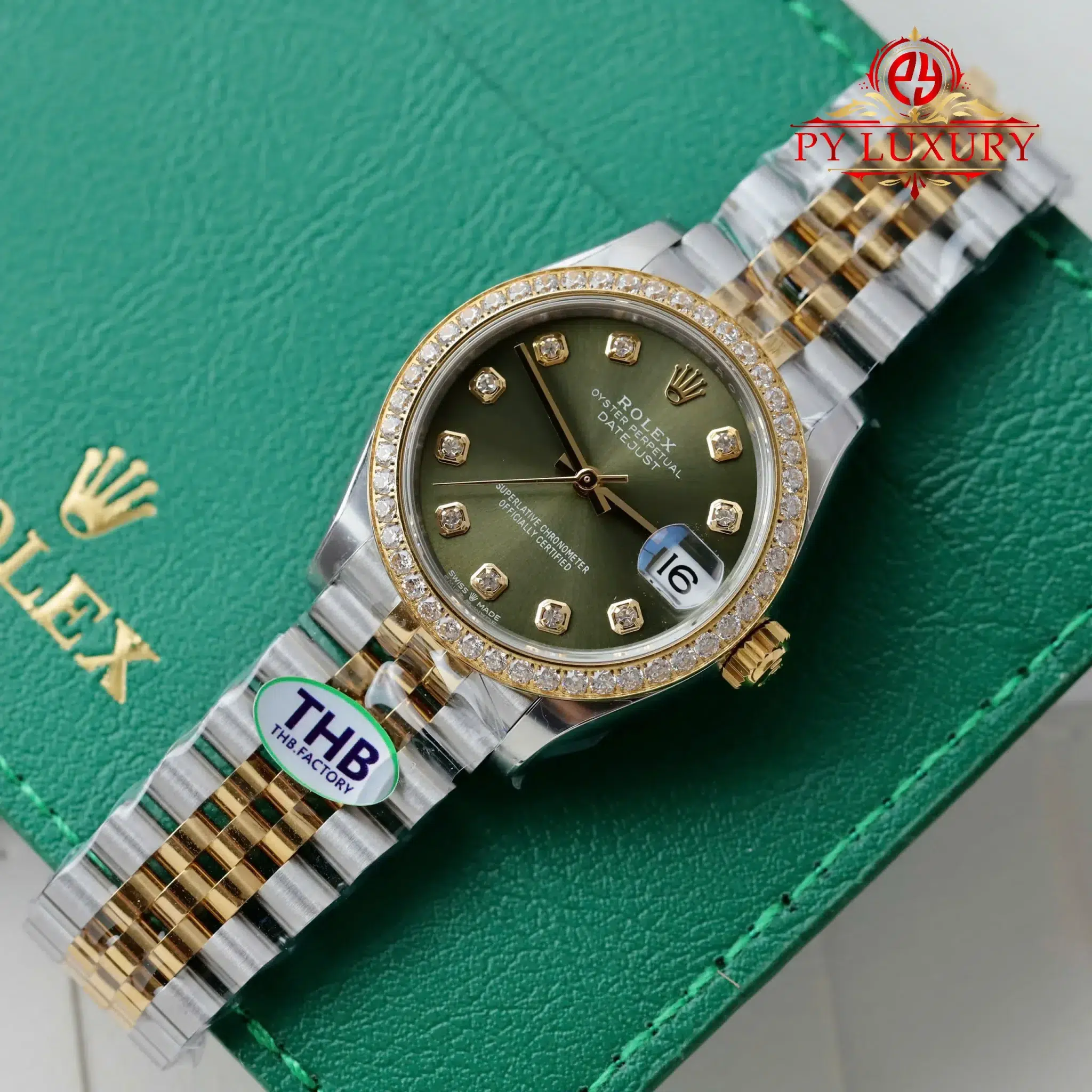 Rolex Datejust 278383rbr Two Tone Yellow Gold Olive Green Dial Diamond Bezel Jubilee - 3