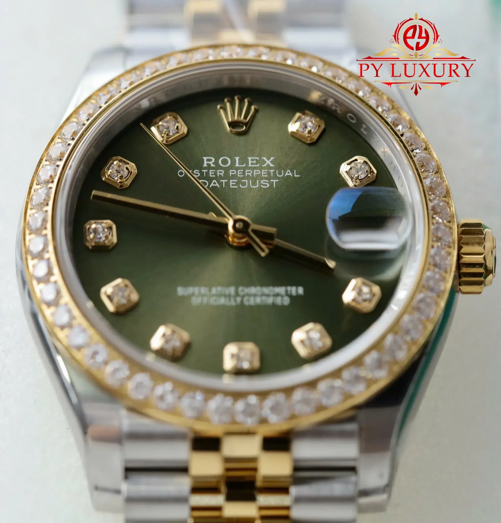 Rolex Datejust 278383rbr Two Tone Yellow Gold Olive Green Dial Diamond Bezel Jubilee - 5