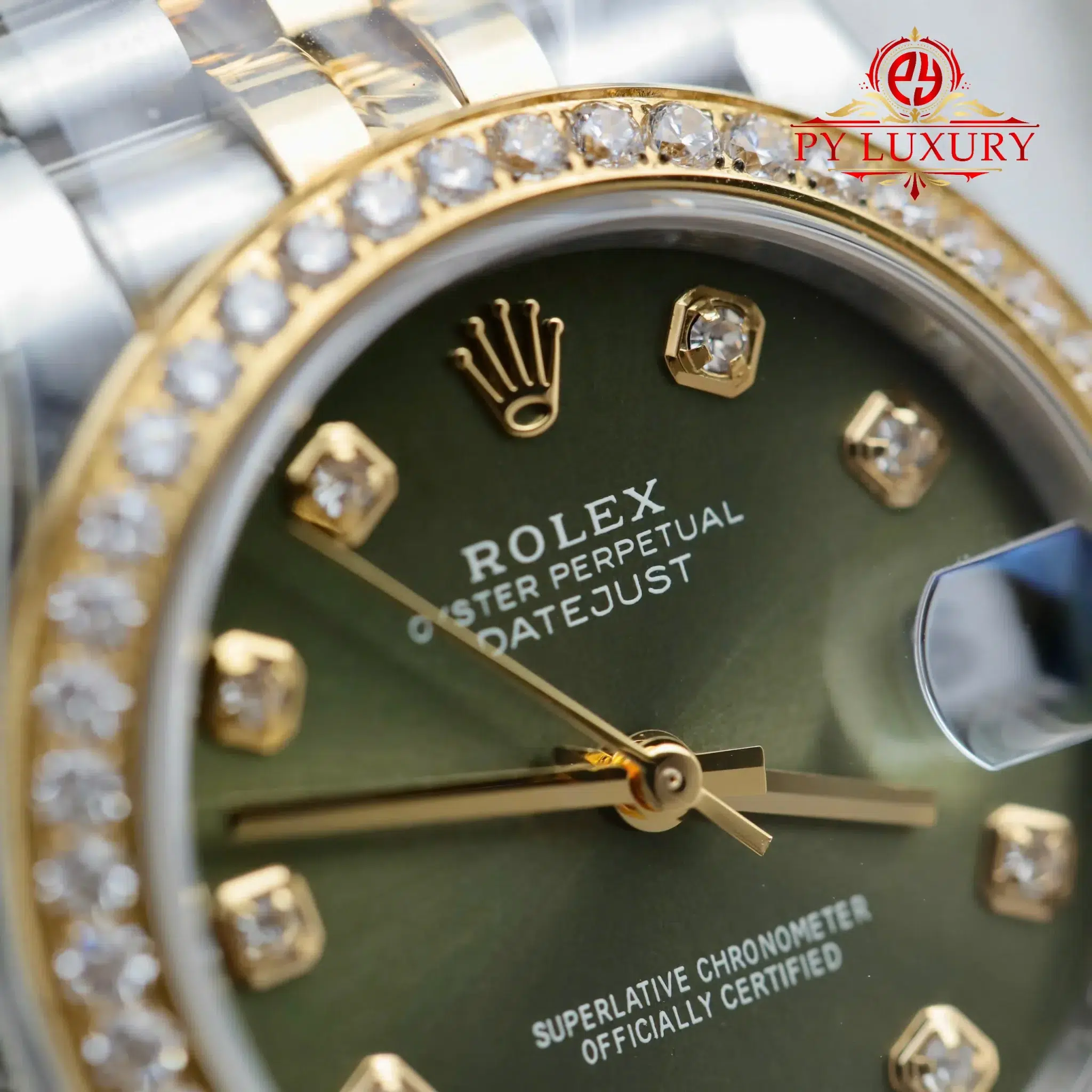Rolex Datejust 278383rbr Two Tone Yellow Gold Olive Green Dial Diamond Bezel Jubilee - 6