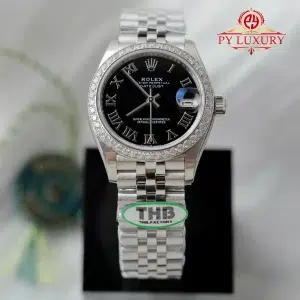 Rolex Datejust 278384RBR Black Roman Dial Diamond Bezel Jubilee Bracelet Best Replica