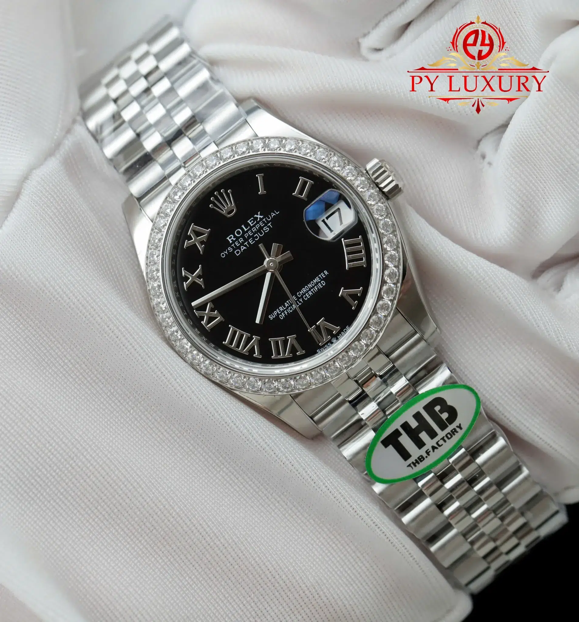 Rolex Datejust 278384RBR Black Roman Dial Diamond Bezel Jubilee - 2