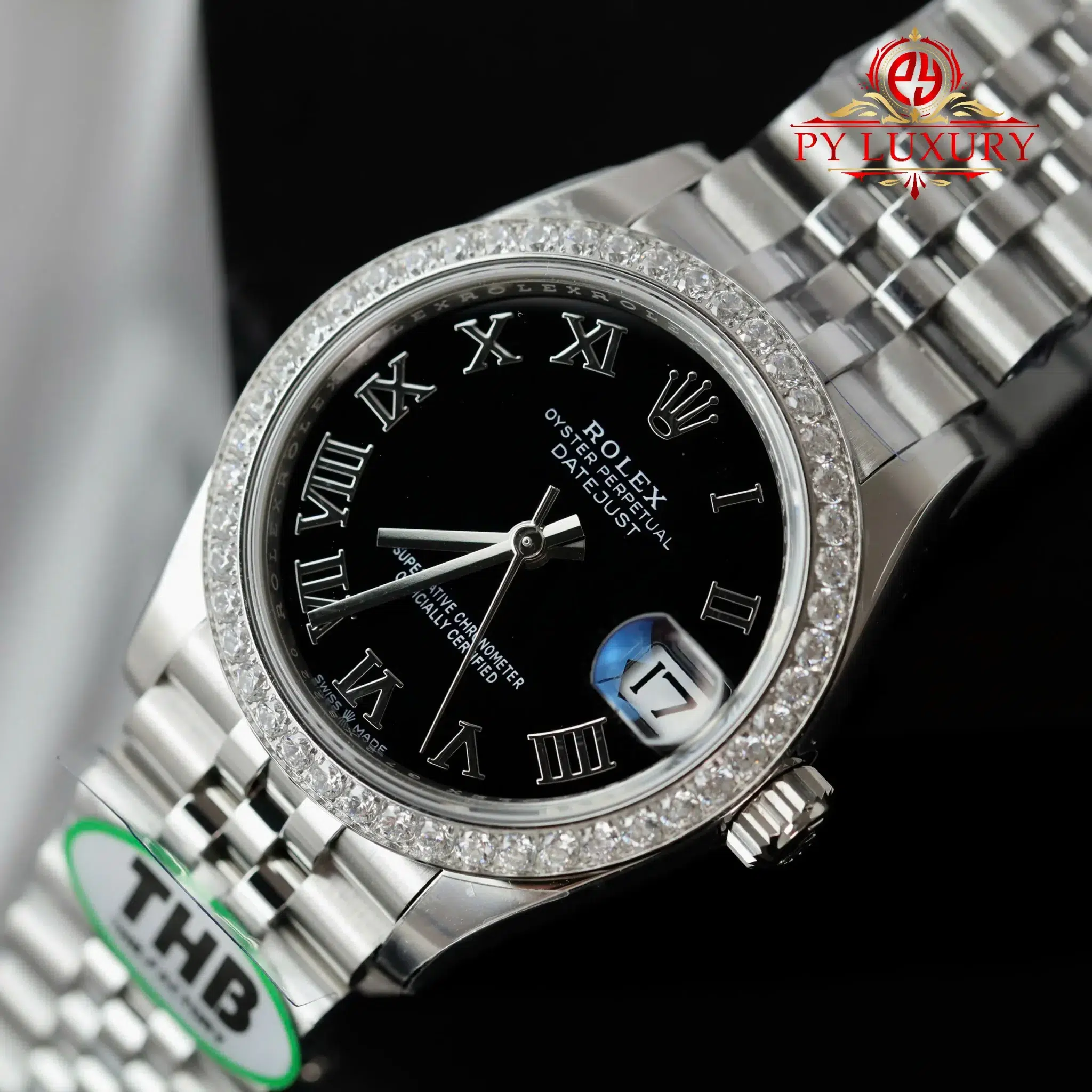 Rolex Datejust 278384RBR Black Roman Dial Diamond Bezel Jubilee - 3