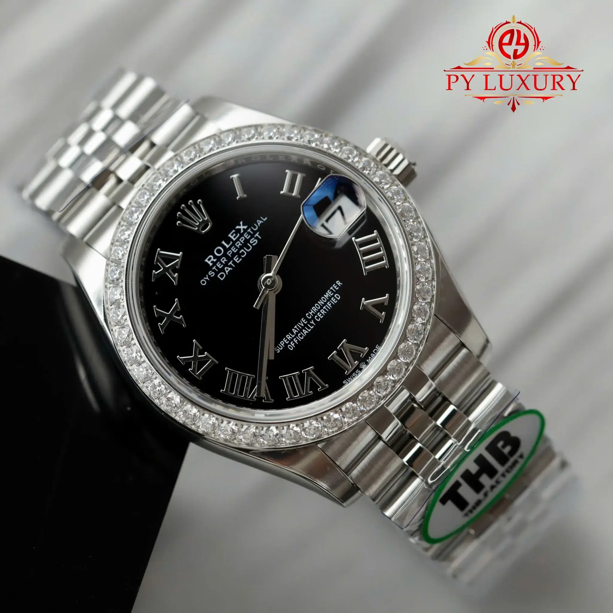 Rolex Datejust 278384RBR Black Roman Dial Diamond Bezel Jubilee - 4