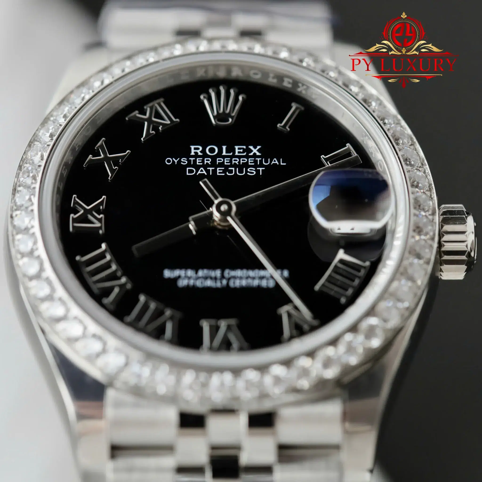 Rolex Datejust 278384RBR Black Roman Dial Diamond Bezel Jubilee - 5
