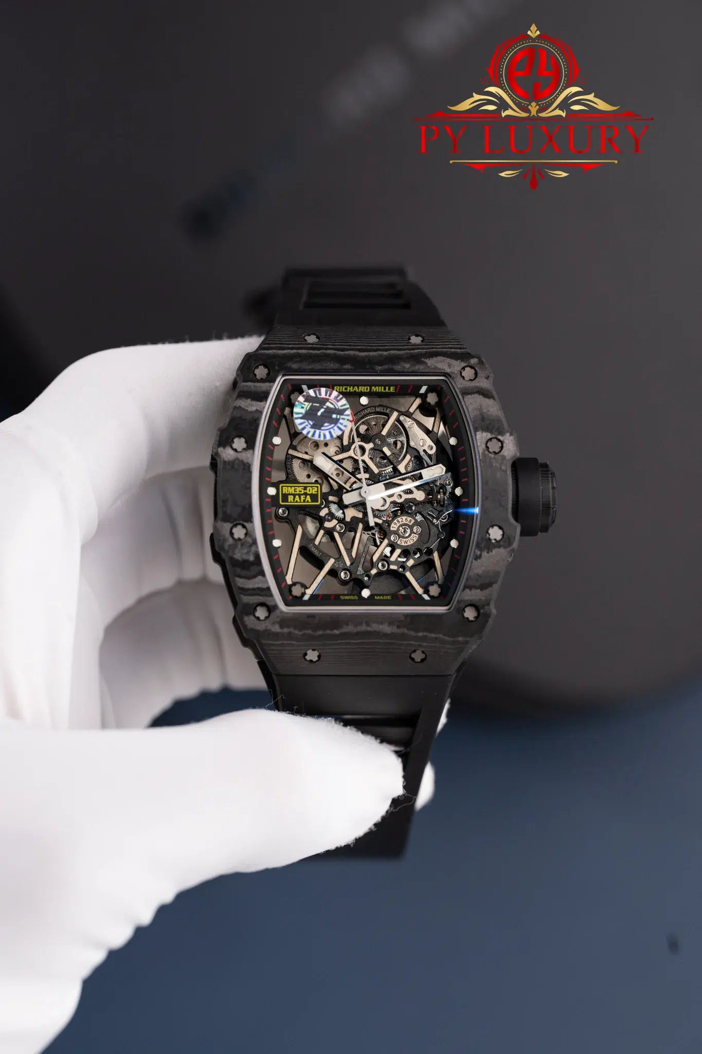 Richard Mille RM35-02 Rafael Nadal Black Carbon TPT Black Rubber Band Super Clone - 1 Richard Mille RM35-02 Rafael Nadal Black Carbon TPT Black Rubber Band Super Clone