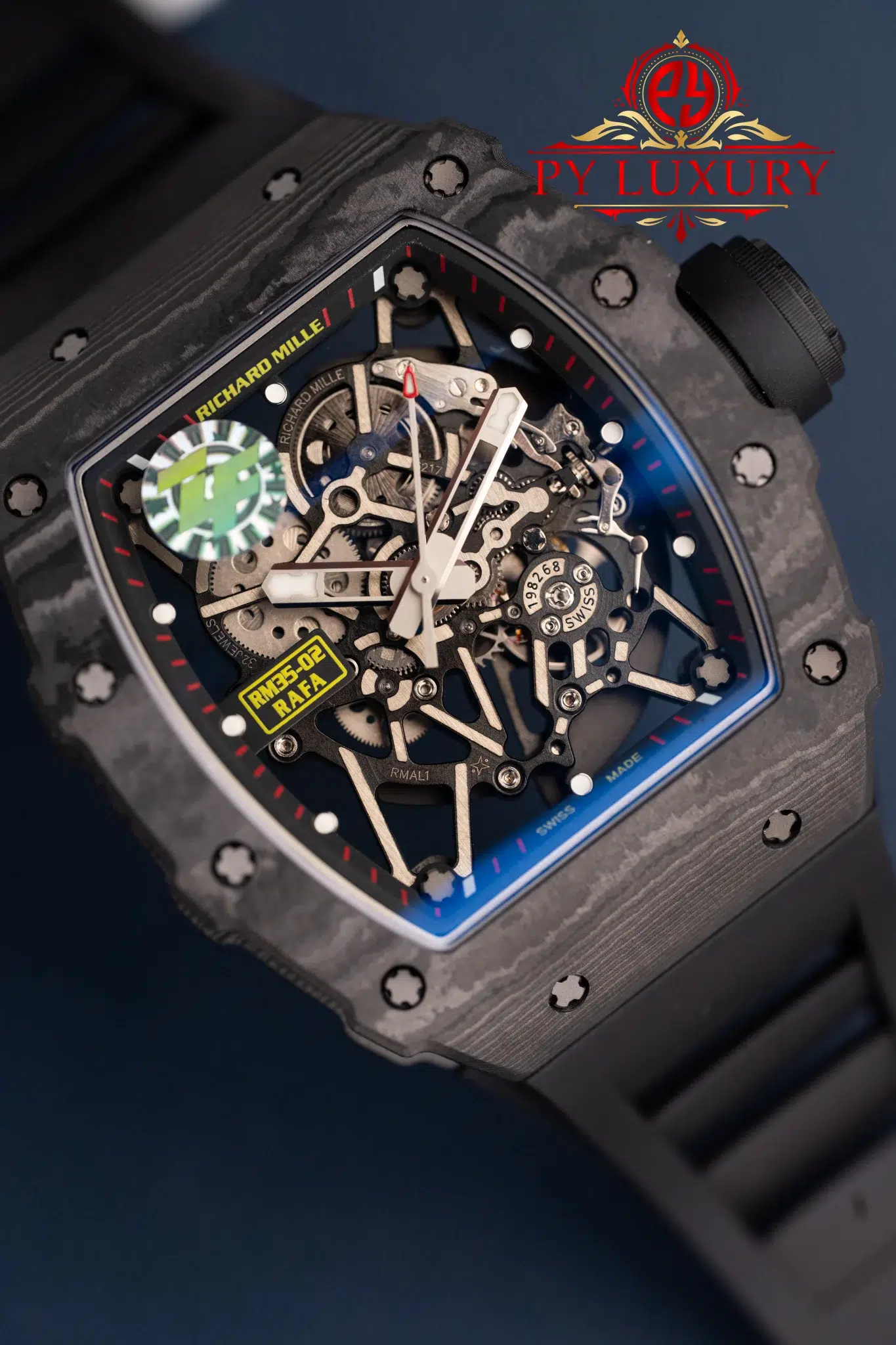 Richard Mille RM35-02 Rafael Nadal Black Carbon TPT Black Rubber Band Super Clone - 5