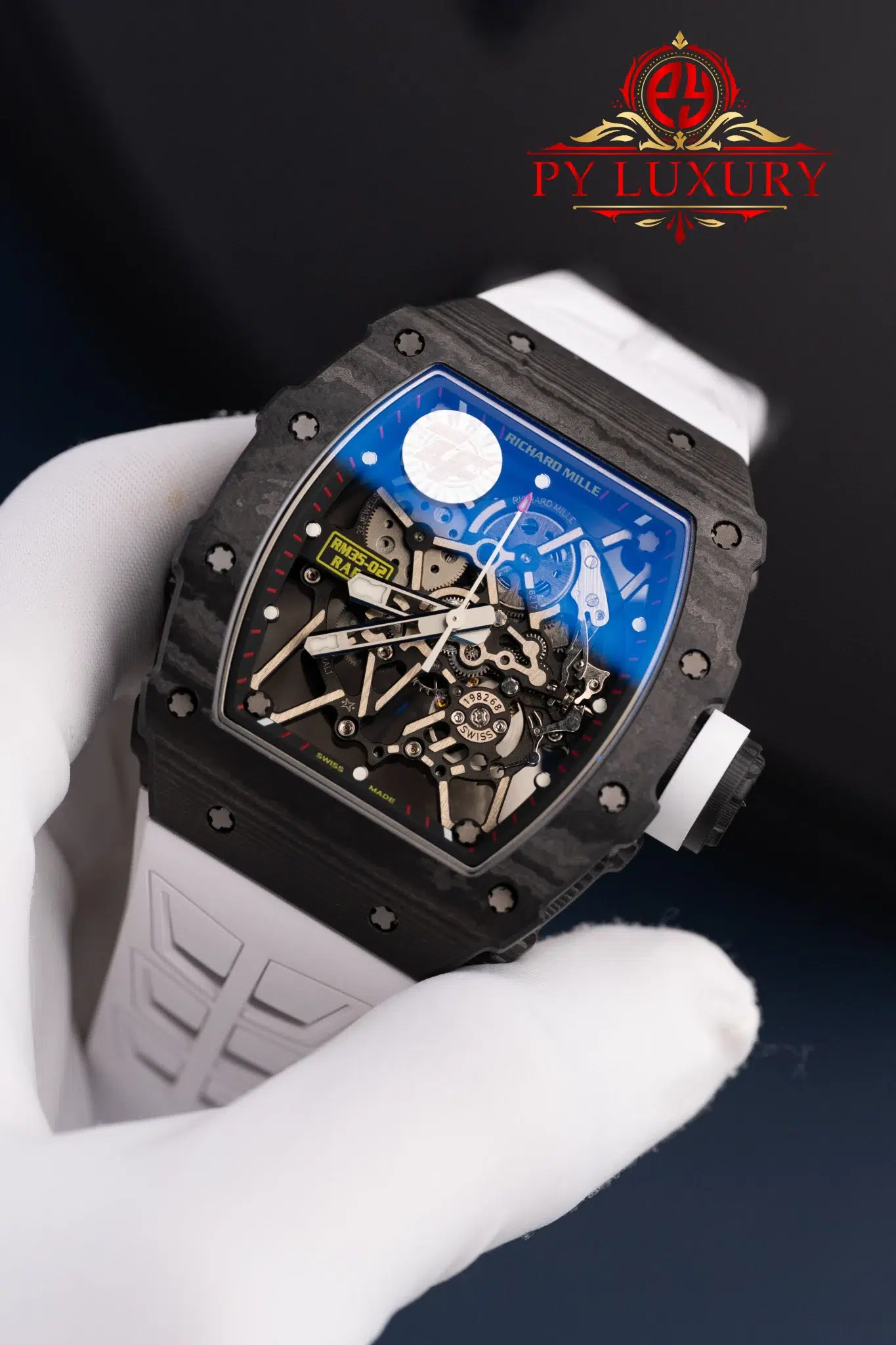 Richard Mille RM35-02 Rafael Nadal Black Carbon TPT White Rubber Band Super Clone - 2