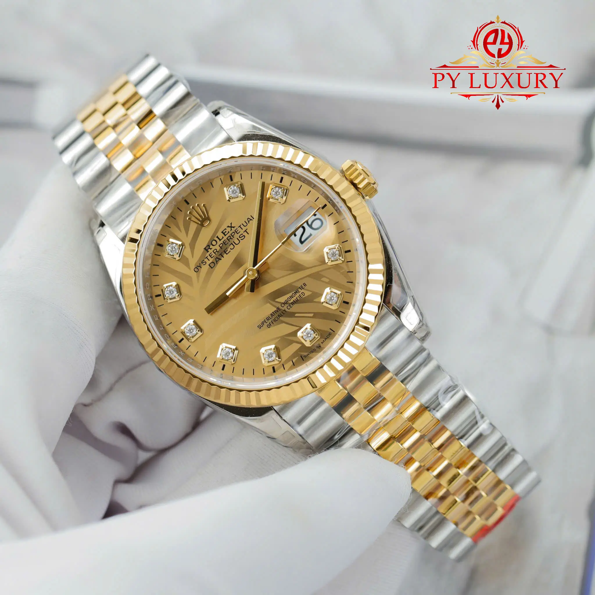 Rolex Datejust 126233 Golden Palm Motif Diamond Dial Yellow Gold Jubilee Bracelet Best Replica - 5