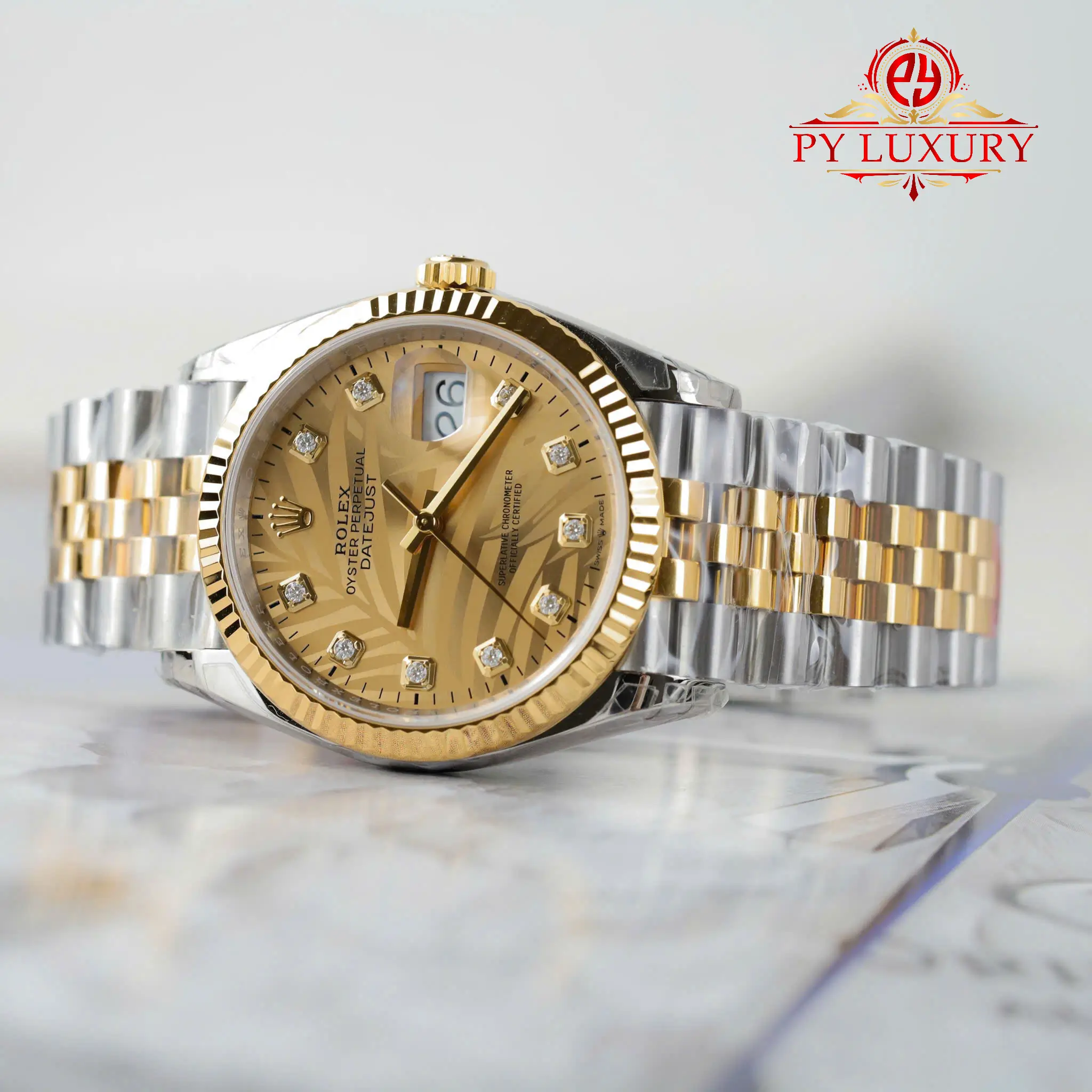Rolex Datejust 126233 Golden Palm Motif Diamond Dial Yellow Gold Jubilee Bracelet Best Replica - 8