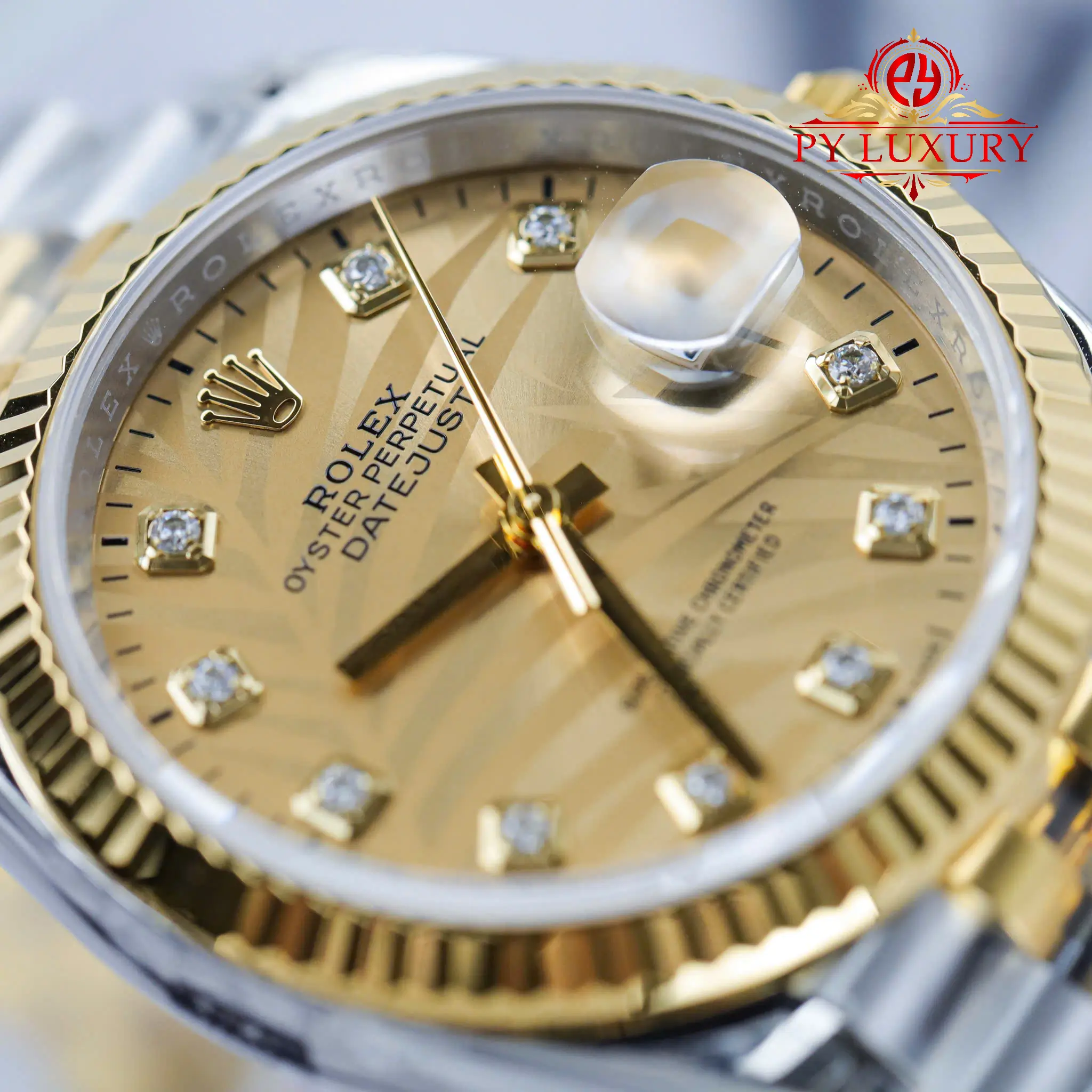 Rolex Datejust 126233 Golden Palm Motif Diamond Dial Yellow Gold Jubilee Bracelet Best Replica - 9