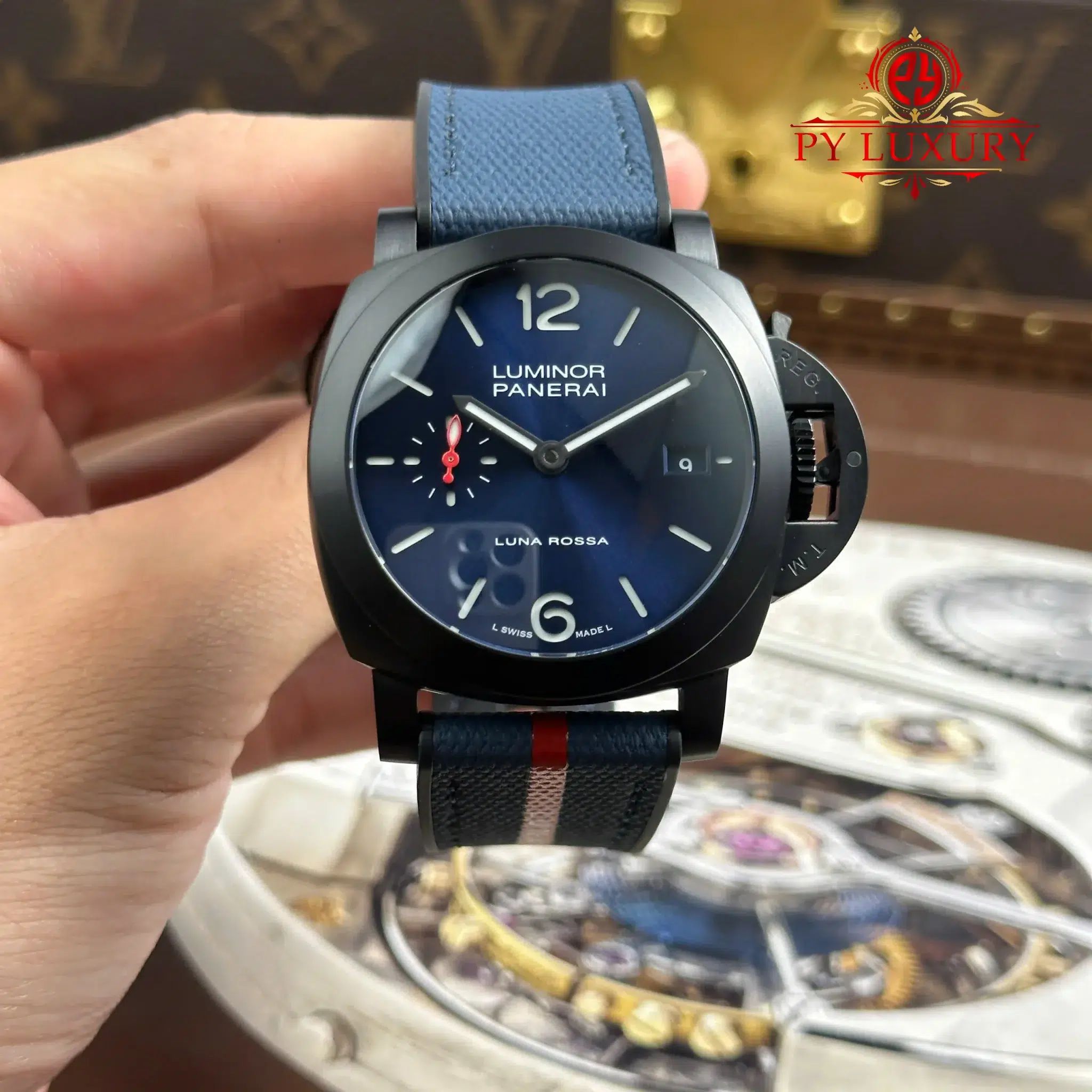 Panerai Luminor Quaranta Steel DLC Luna Rossa PAM01408 Blue Dial VSF - 1 Panerai Luminor Quaranta Steel DLC Luna Rossa PAM01408 Blue Dial 1:1 Best Replica VSF