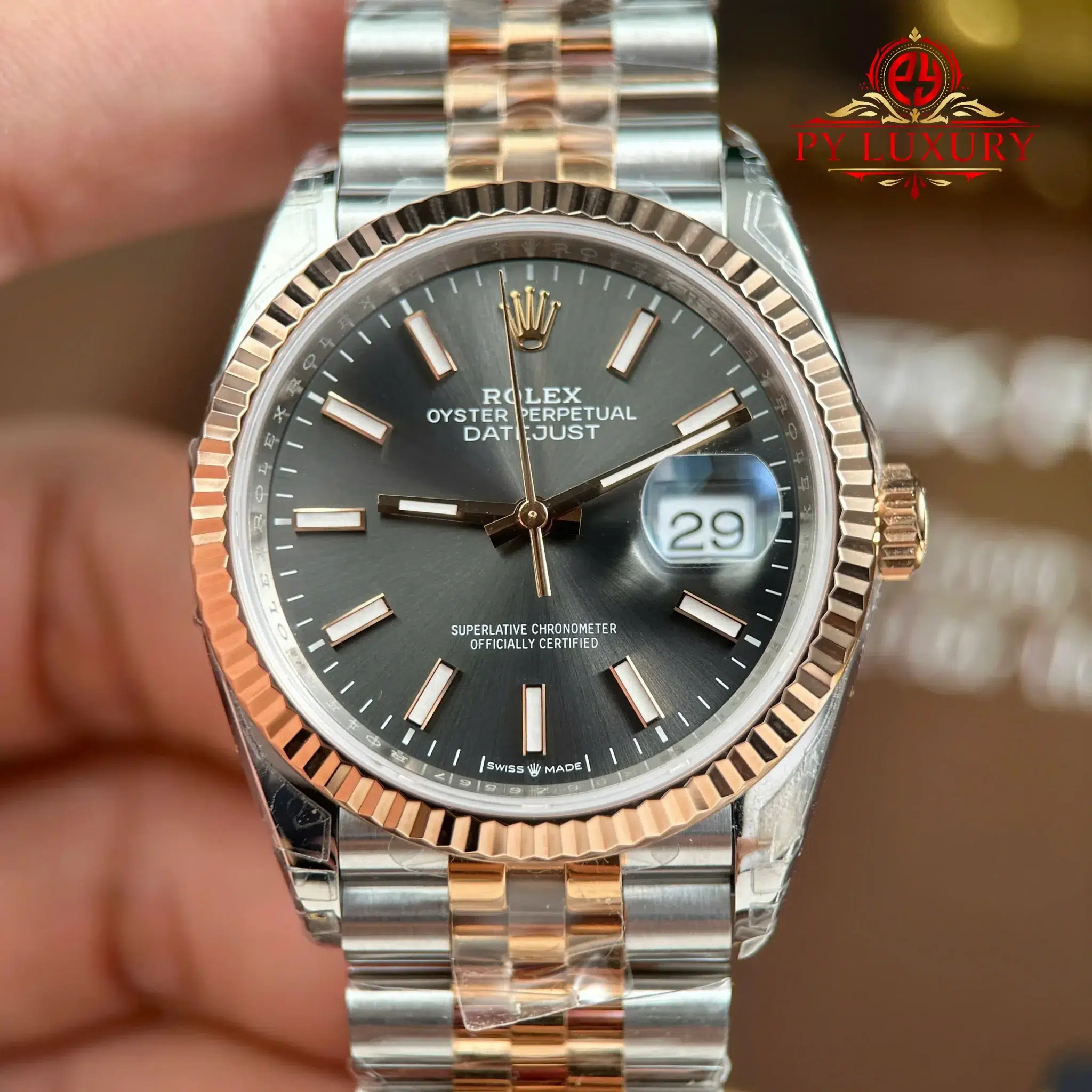 Rolex Datejust 126231 Rose Gold-Steel Slate Index Dial Jubilee Bracelet - 8