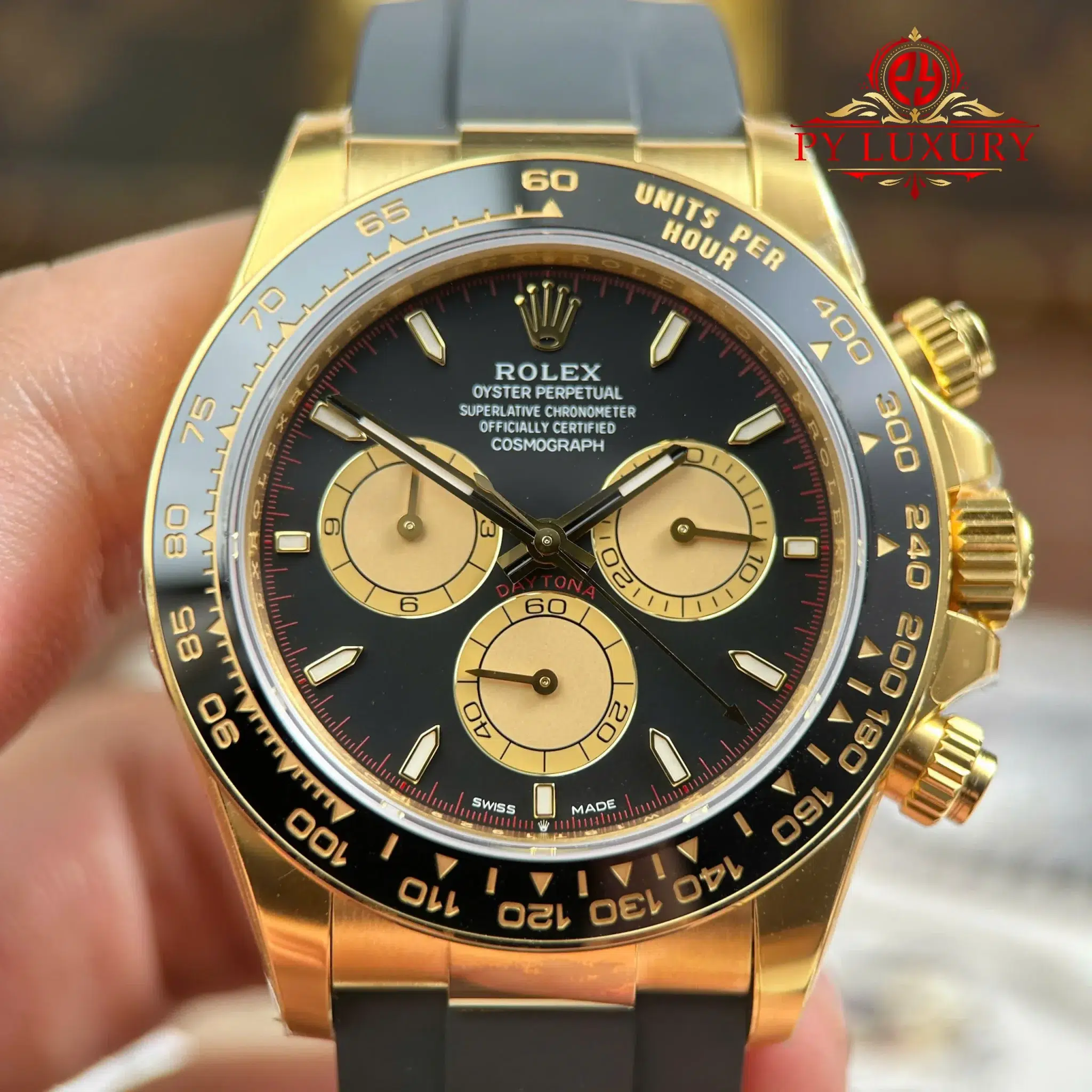 Rolex Daytona 126518ln Yellow Gold Intense Black & Champagne-Colour Dial Oysterflex - 10
