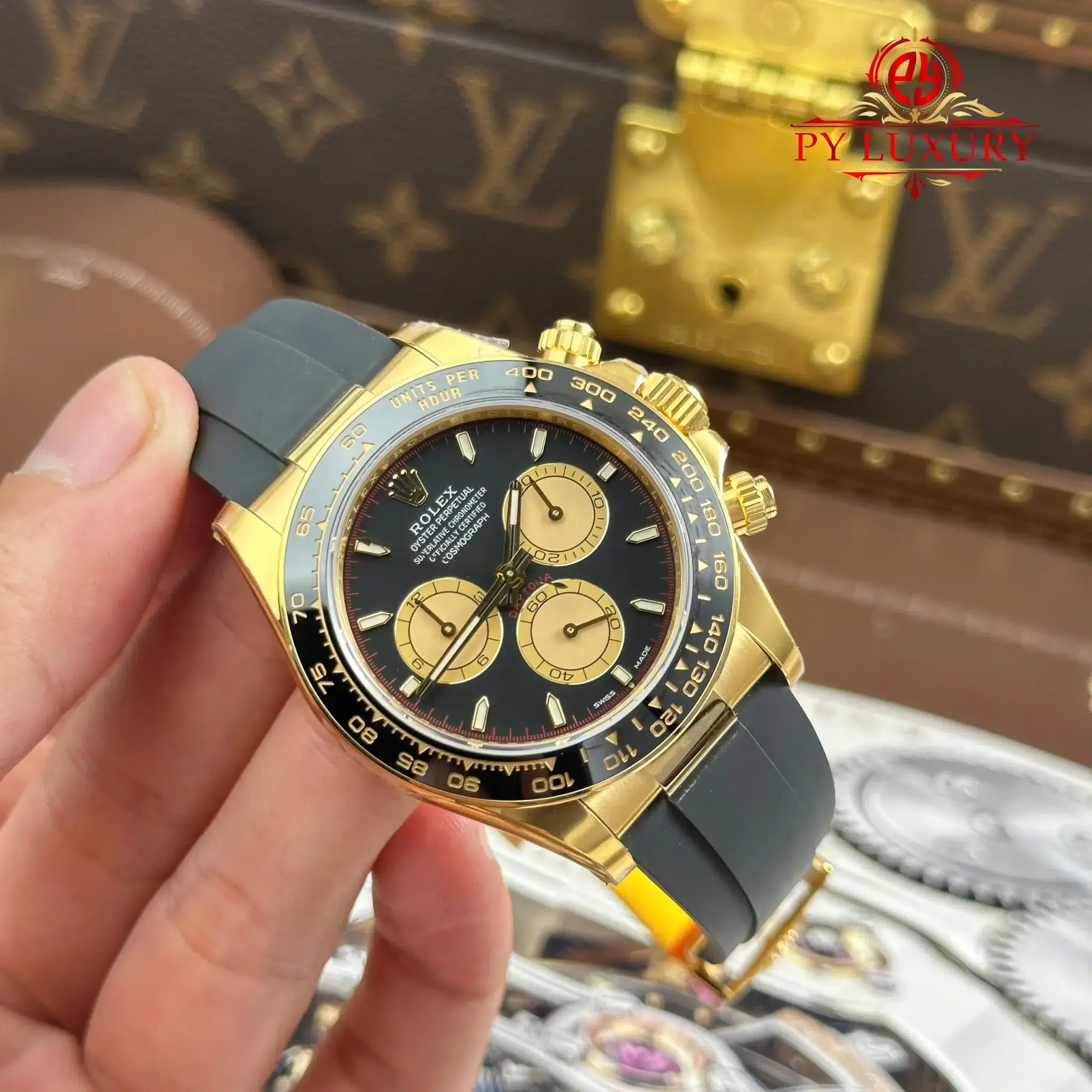 Rolex Daytona 126518ln Yellow Gold Intense Black & Champagne-Colour Dial Oysterflex - 2