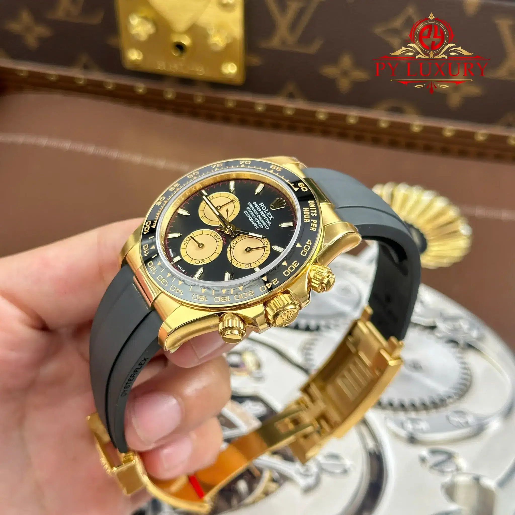 Rolex Daytona 126518ln Yellow Gold Intense Black & Champagne-Colour Dial Oysterflex - 3