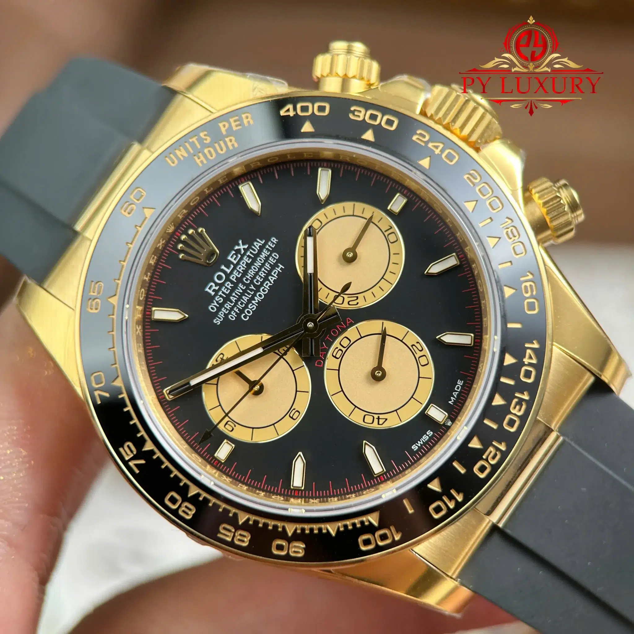 Rolex Daytona 126518ln Yellow Gold Intense Black & Champagne-Colour Dial Oysterflex - 8
