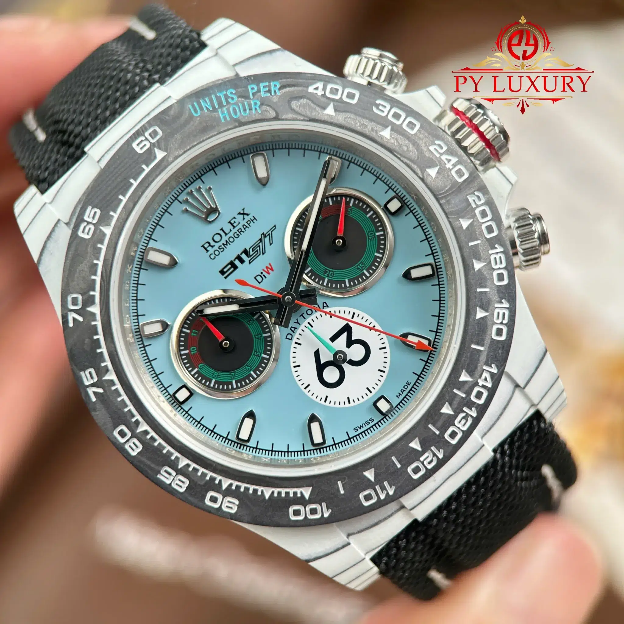 Rolex Daytona DiW Porsche 911 S T CarboQuartz Blue Dial Nylon Strap - 7