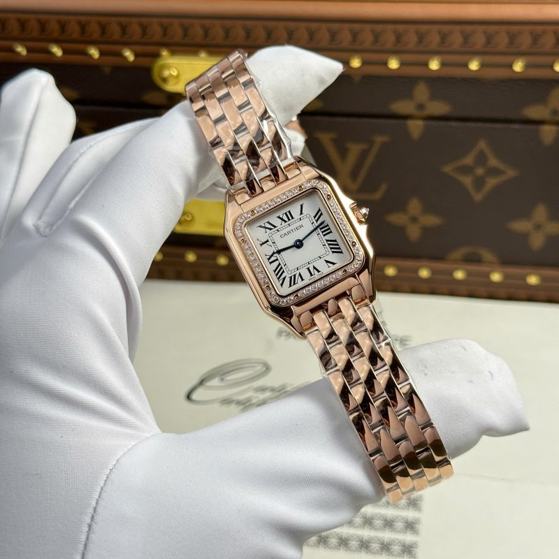 Cartier Panthère Medium Model Rose Gold White Dial Diamond Bezel Best Replica