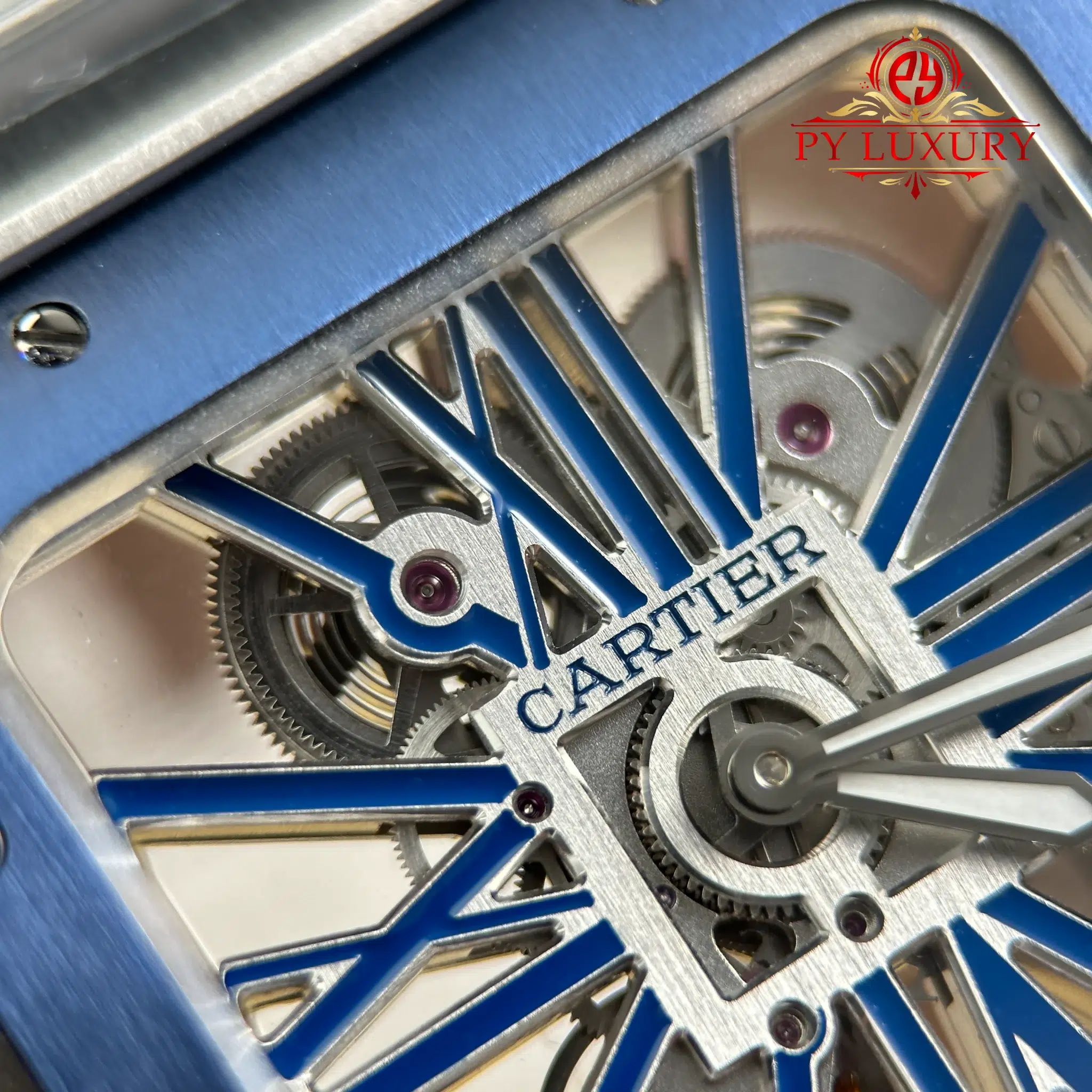 Cartier Santos De Cartier Skeleton Blue WHSA0026 Super Clone - 10