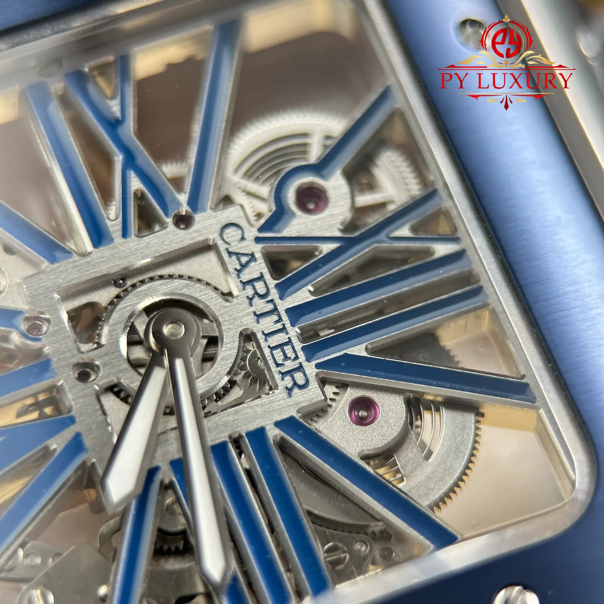 Cartier Santos De Cartier Skeleton Blue WHSA0026 Super Clone - 12